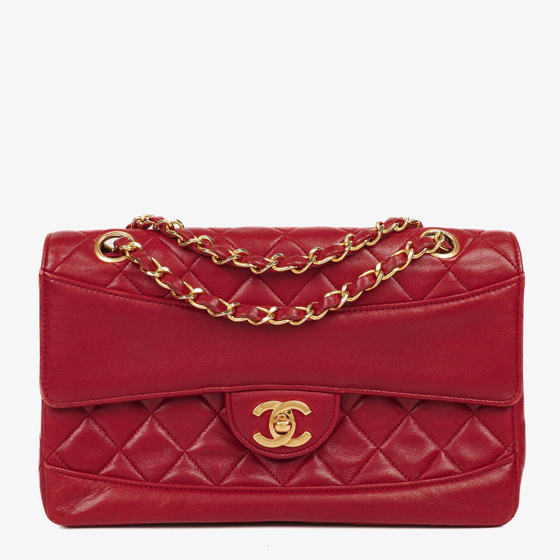 Chanel Classic Small Flap Bag Red Lambskin 24k Gold-Plated Hardware
