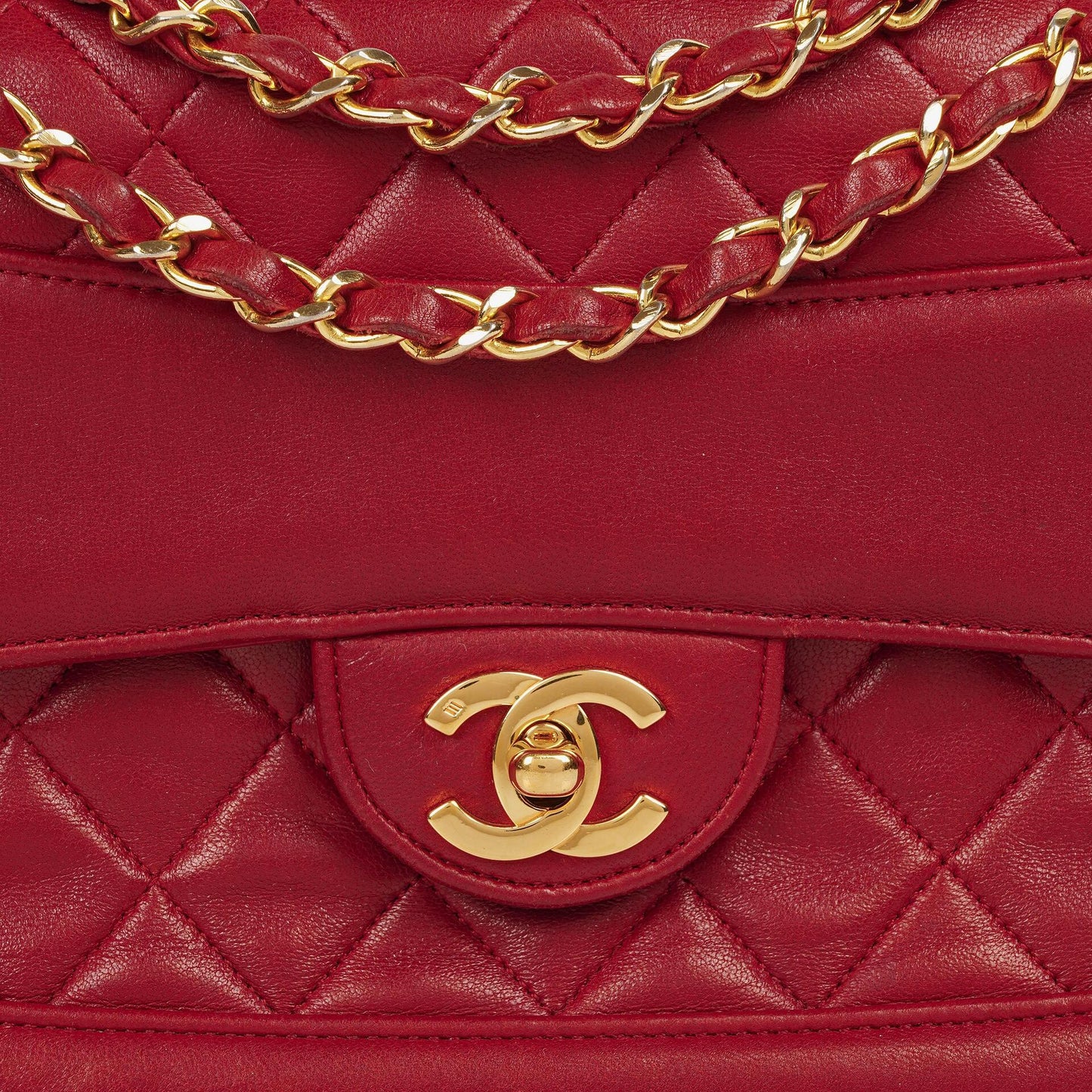 Chanel Classic Small Flap Bag Red Lambskin 24k Gold-Plated Hardware