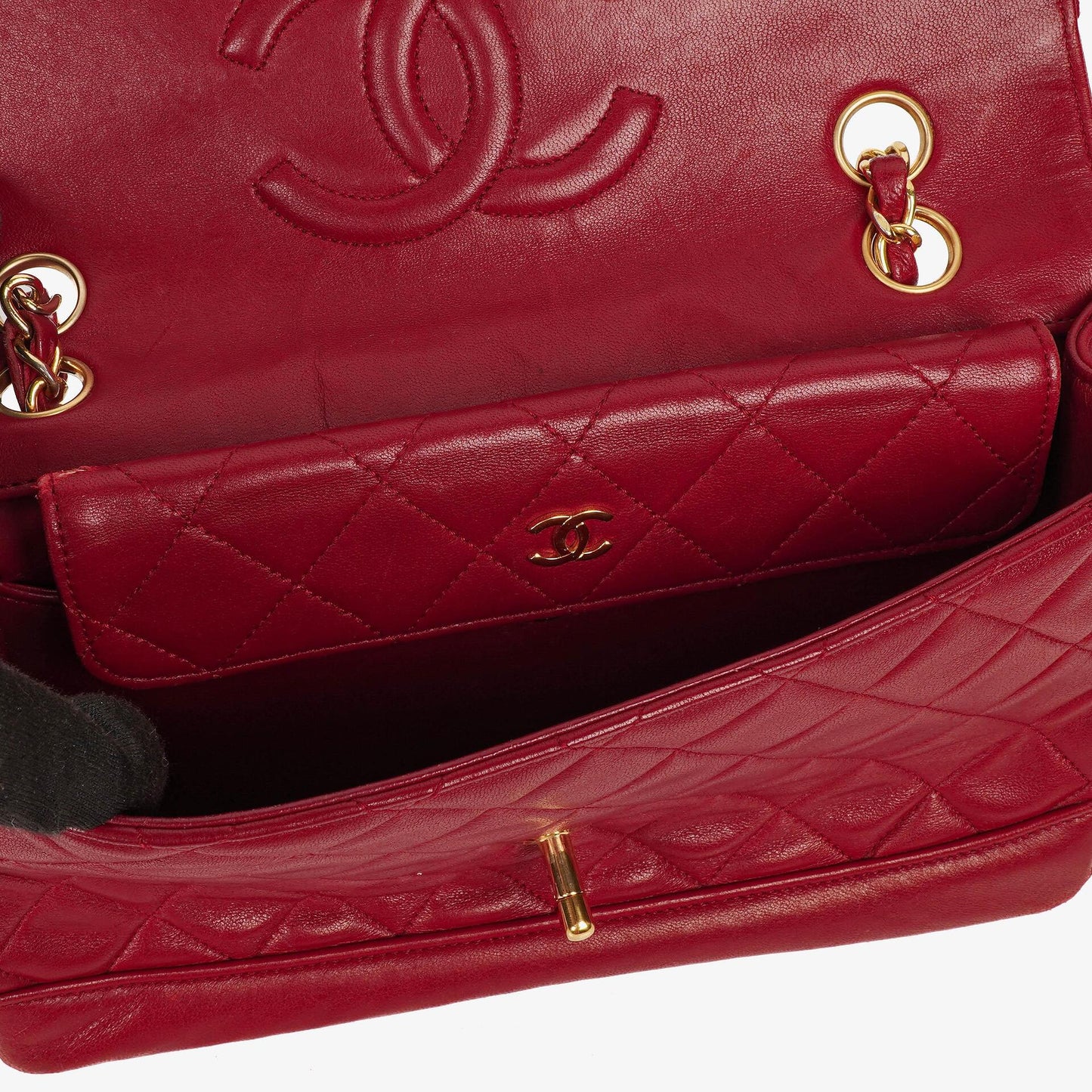 Chanel Classic Small Flap Bag Red Lambskin 24k Gold-Plated Hardware