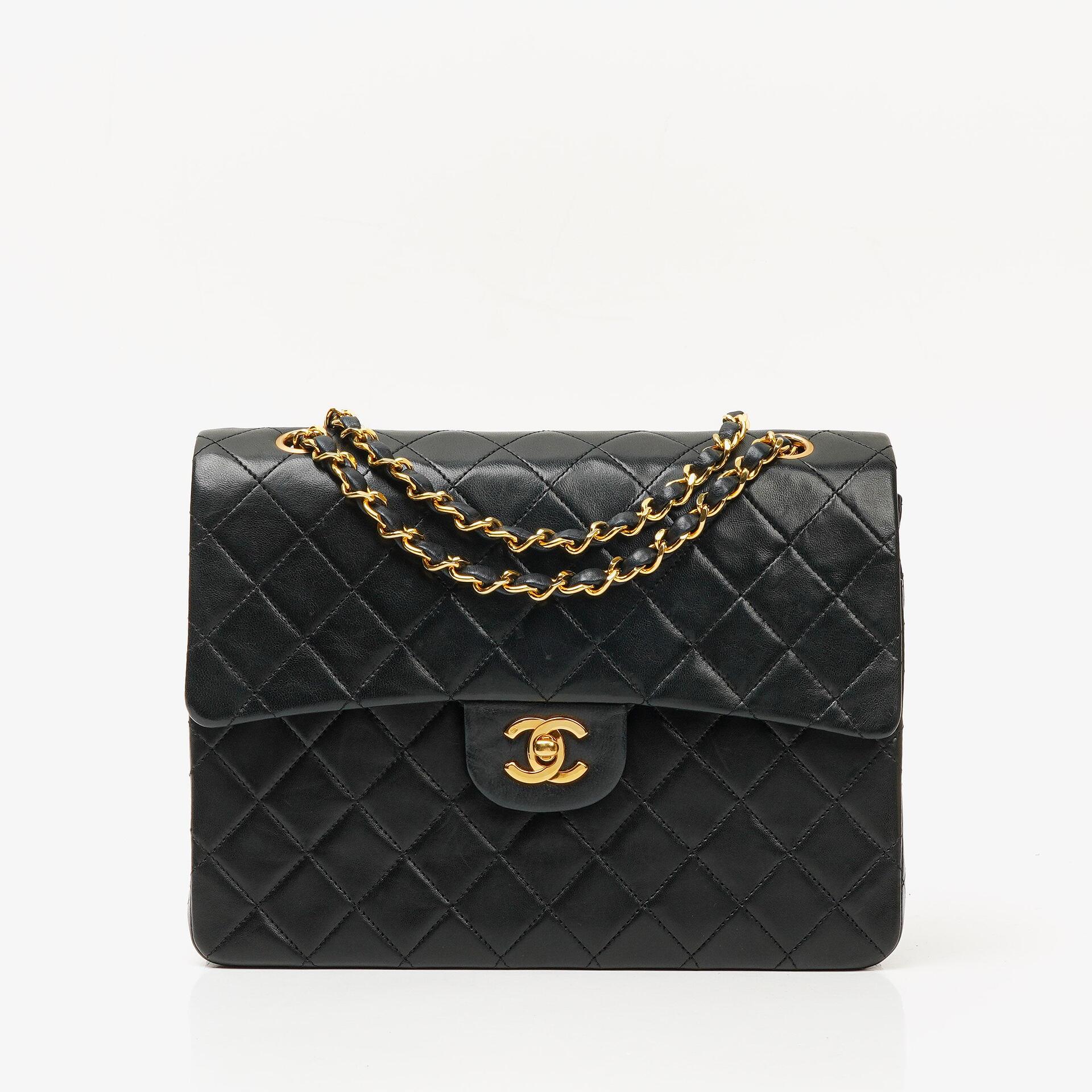Chanel Classic Square Black Quilted Lambskin Double Flap Bag With 24K Gold-Plated Hardware, 1986-1988