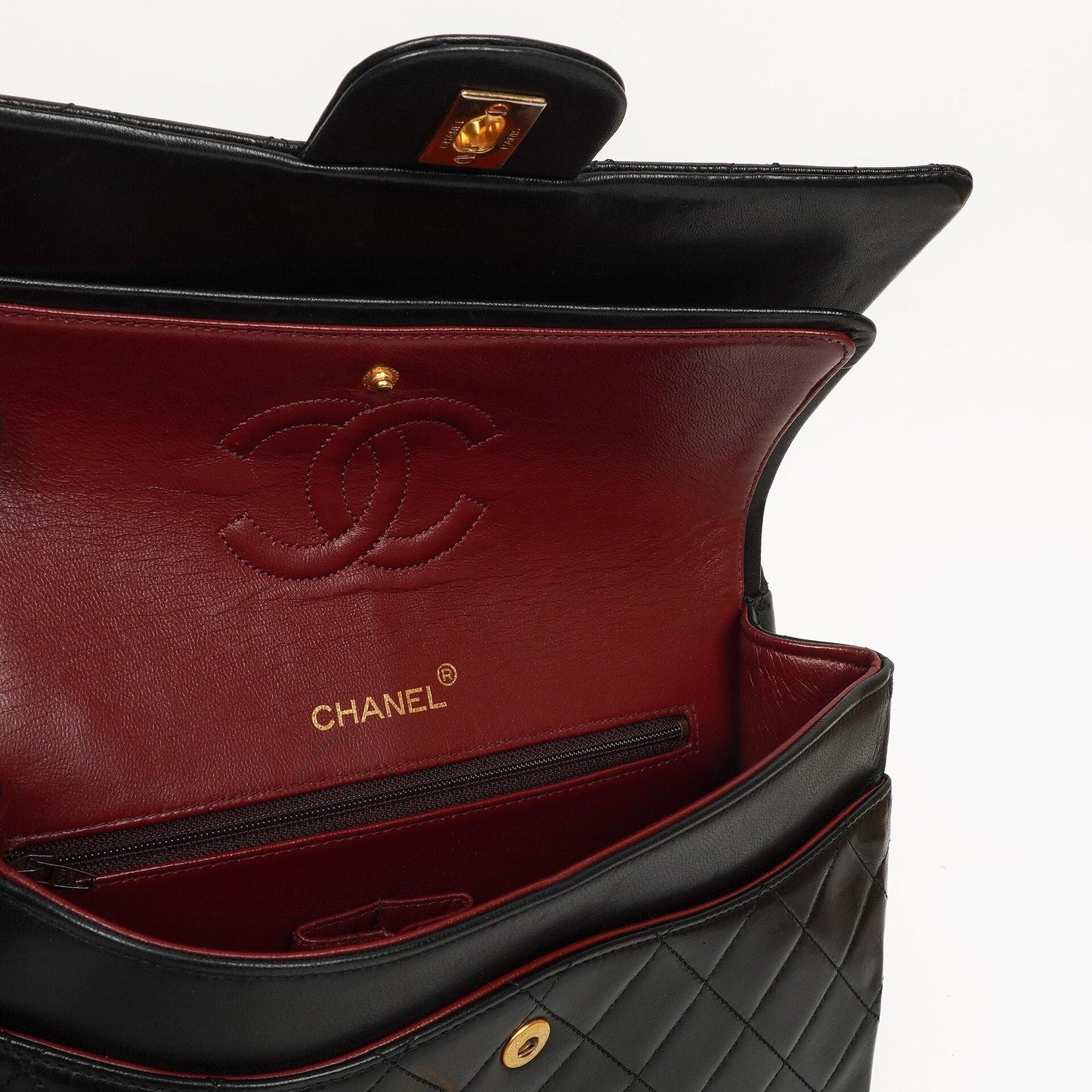 Chanel Classic Square Black Quilted Lambskin Double Flap Bag With 24K Gold-Plated Hardware, 1986-1988