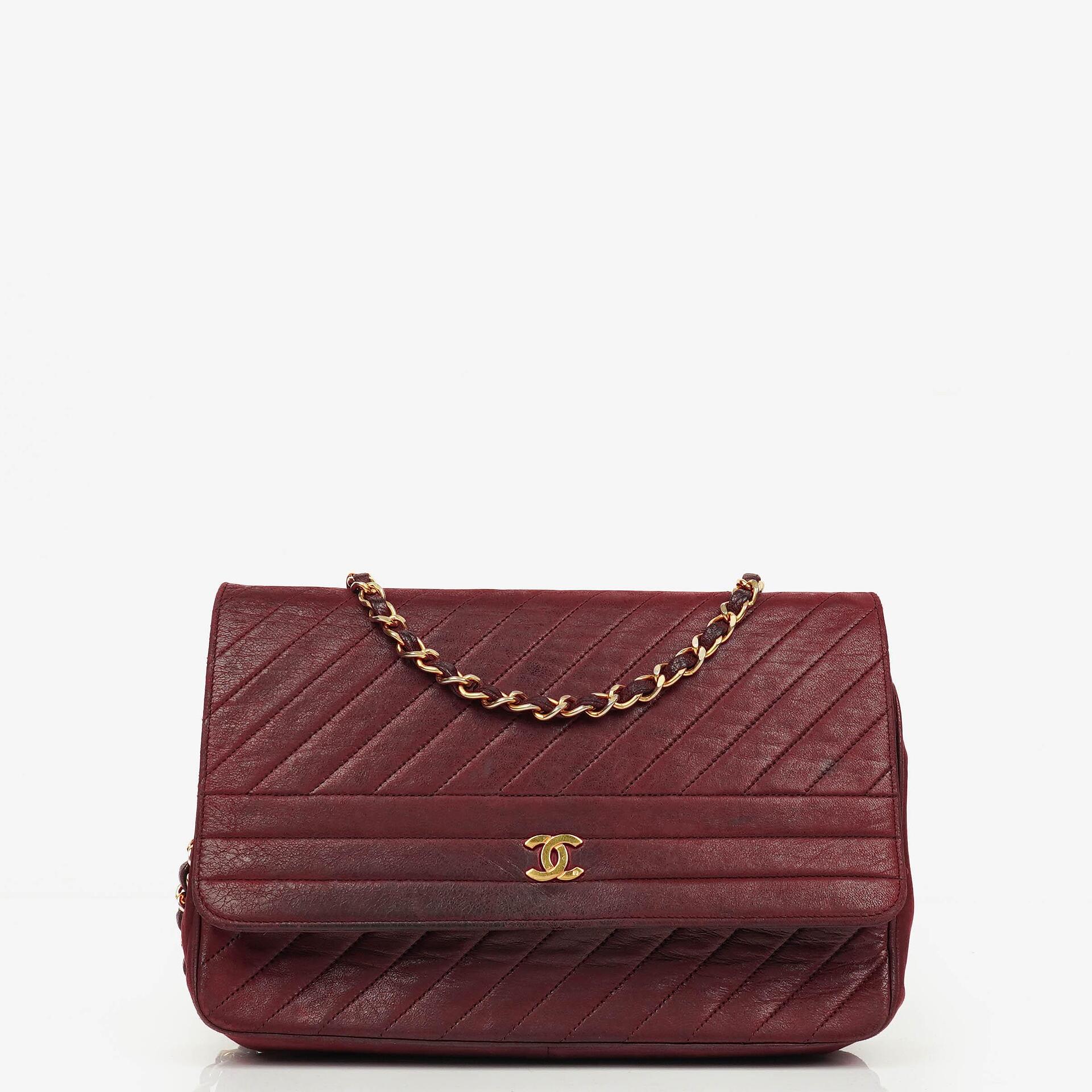 Chanel Classic Diagonal Quilted Lambskin Single Flap Bag With 24K Gold-Plated Hardware