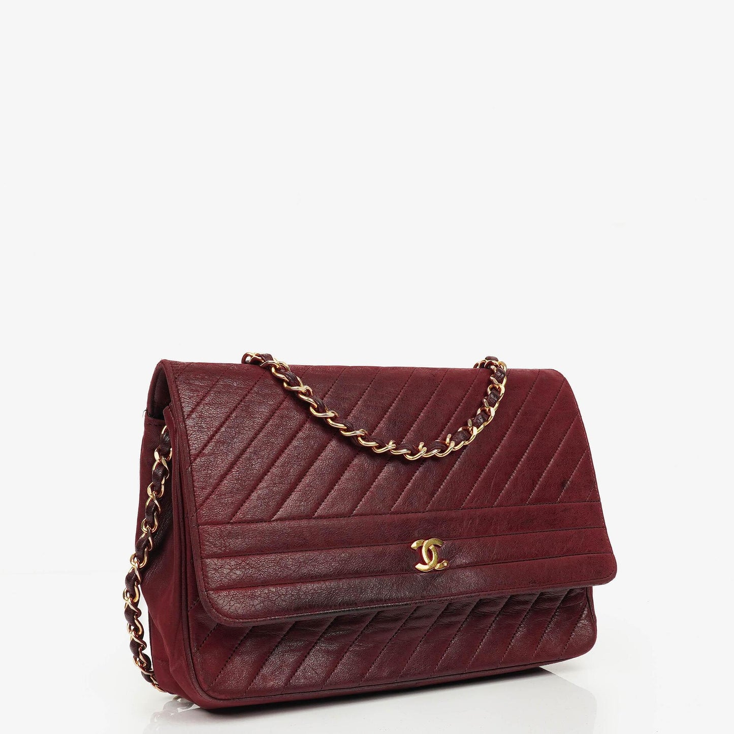 Chanel Classic Diagonal Quilted Lambskin Single Flap Bag With 24K Gold-Plated Hardware