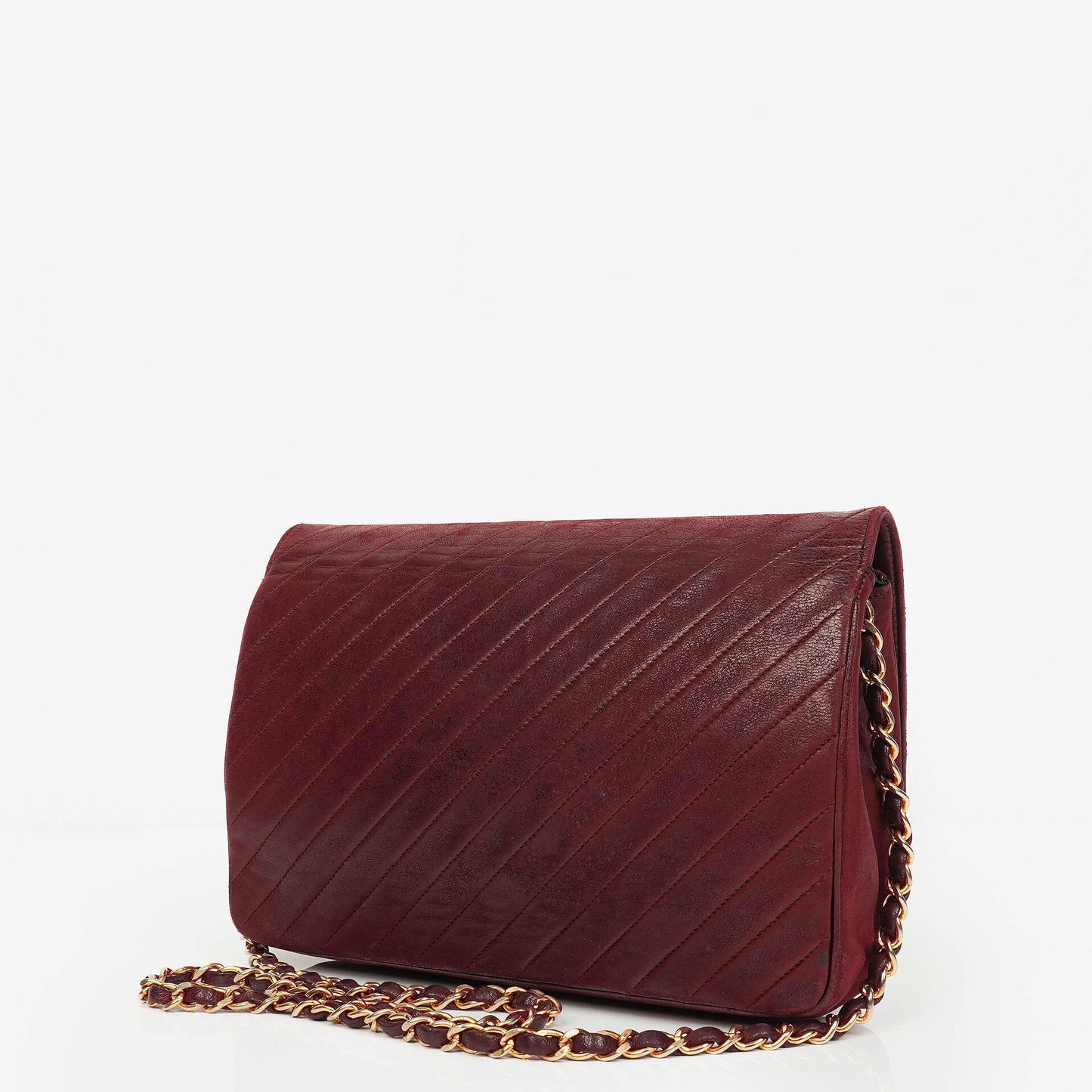 Chanel Classic Diagonal Quilted Lambskin Single Flap Bag With 24K Gold-Plated Hardware