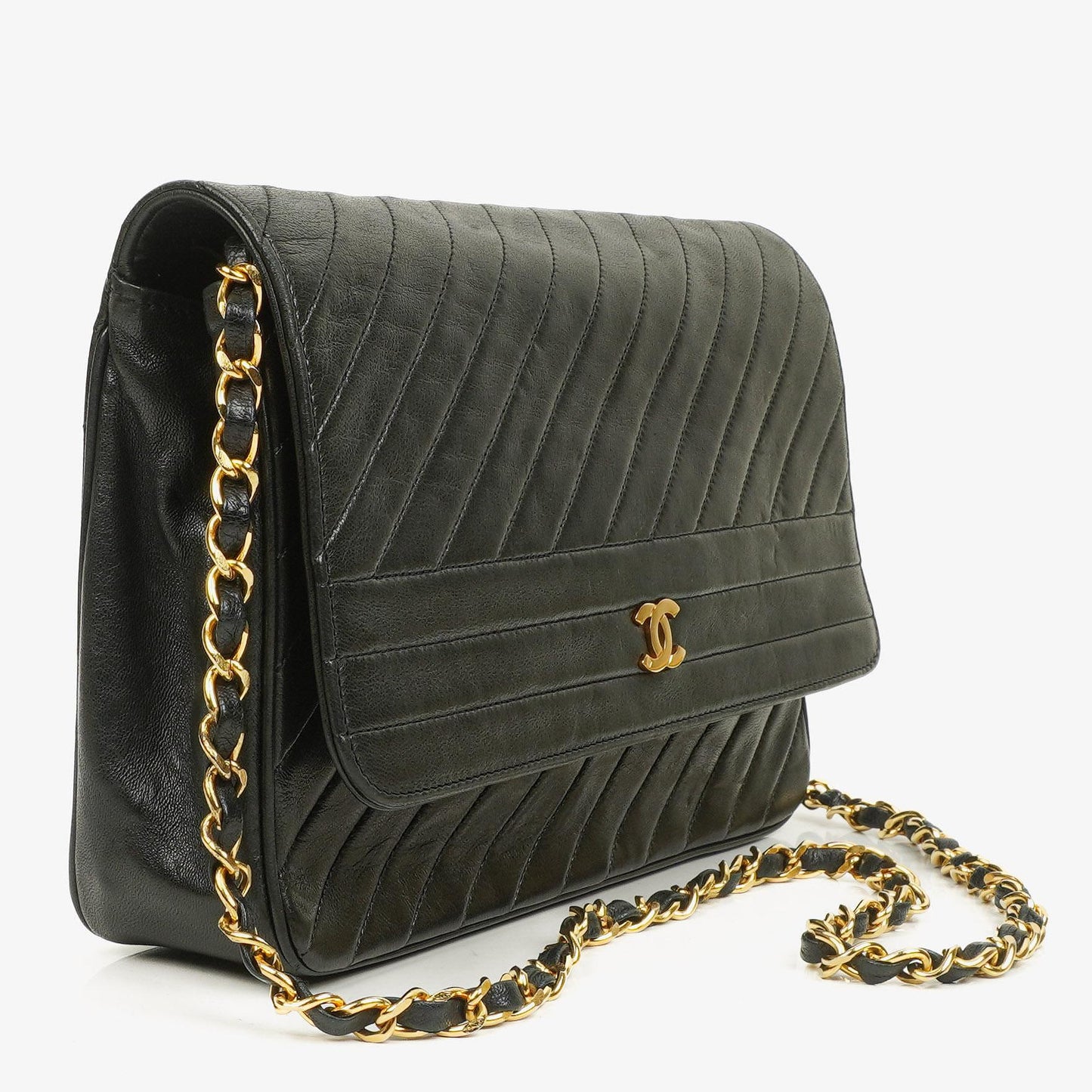 Chanel Diagonal Medium Classic Black Quilted Lambskin Single Flap Bag With 24K Gold-Plated Hardware