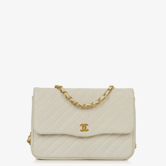 Chanel Diagonal Quilted Lambskin Leather Small Classic Single Flap Bag With 24K Gold-Plated Hardware