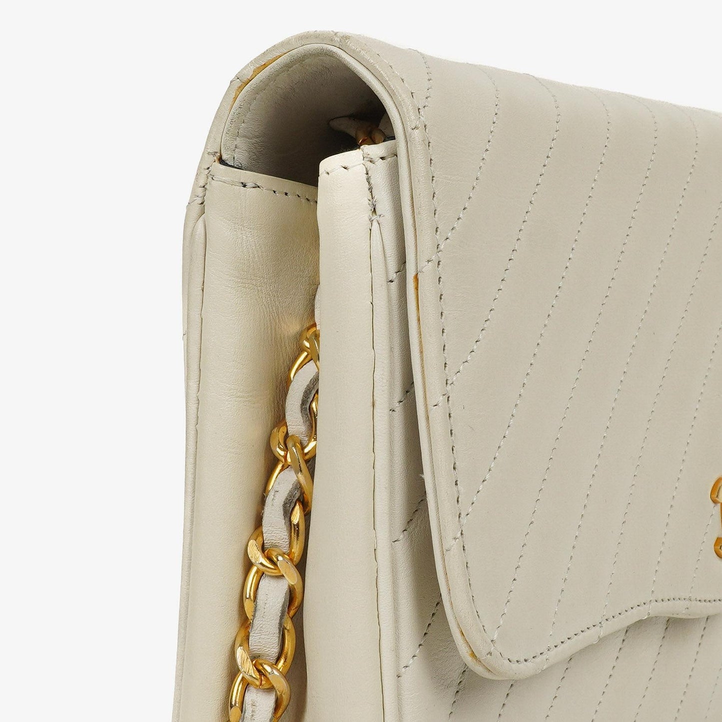 Chanel Diagonal Quilted Lambskin Leather Small Classic Single Flap Bag With 24K Gold-Plated Hardware