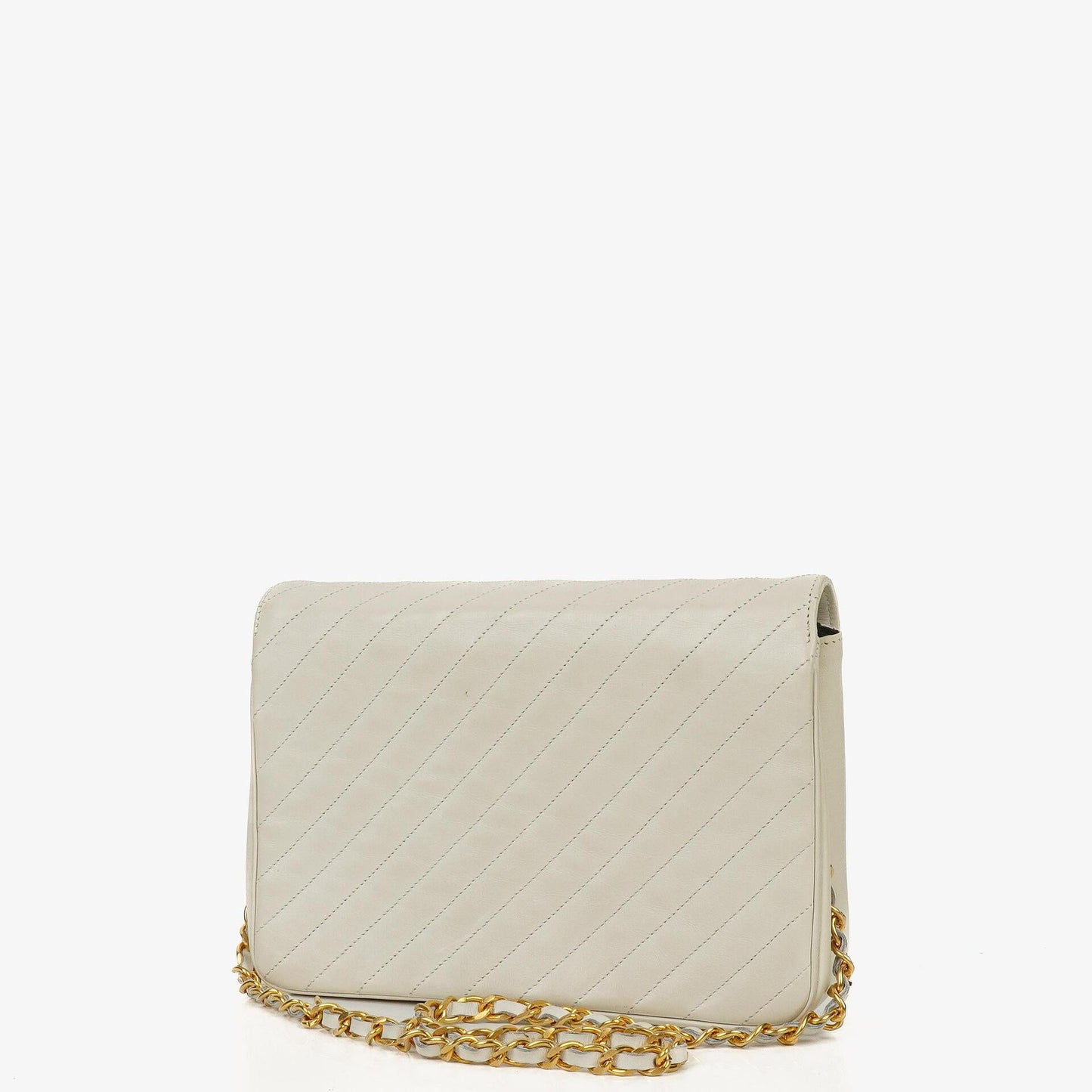 Chanel Diagonal Quilted Lambskin Leather Small Classic Single Flap Bag With 24K Gold-Plated Hardware