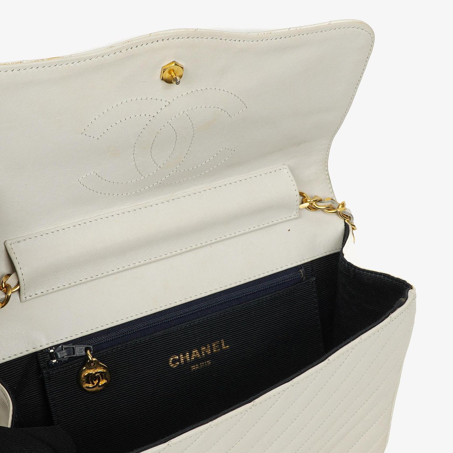 Chanel Diagonal Quilted Lambskin Leather Small Classic Single Flap Bag With 24K Gold-Plated Hardware