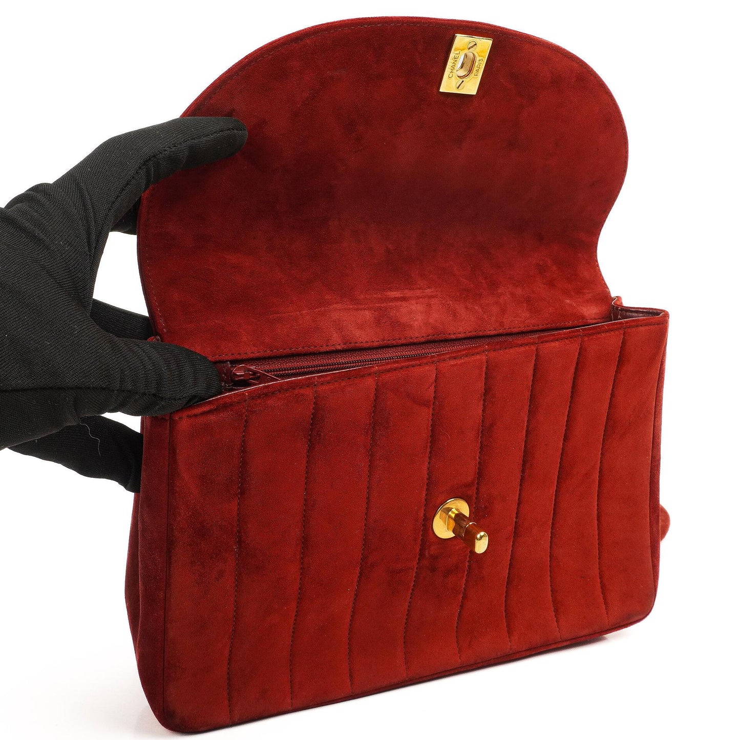 Chanel Diana Vertical Quilted Single Flap Bag Wine Red Suede 24K Gold-Plated Hardware