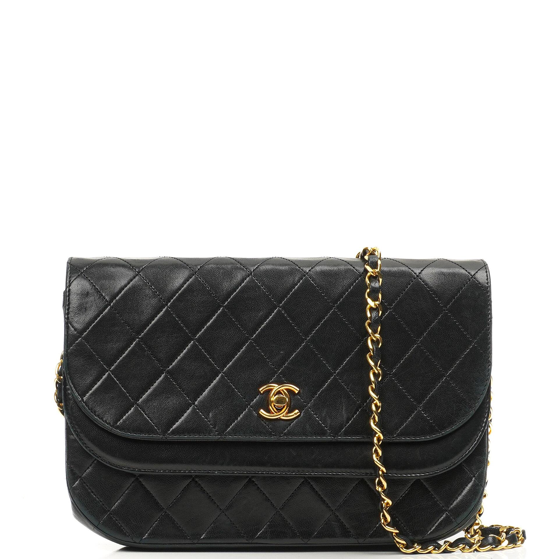 Chanel Double Flap Black Lambskin Half Moon With 24K Gold-Plated Hardware