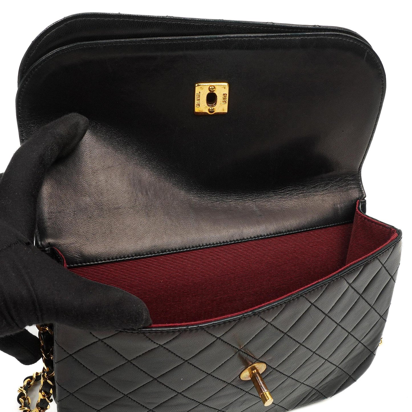Chanel Double Flap Black Lambskin Half Moon With 24K Gold-Plated Hardware