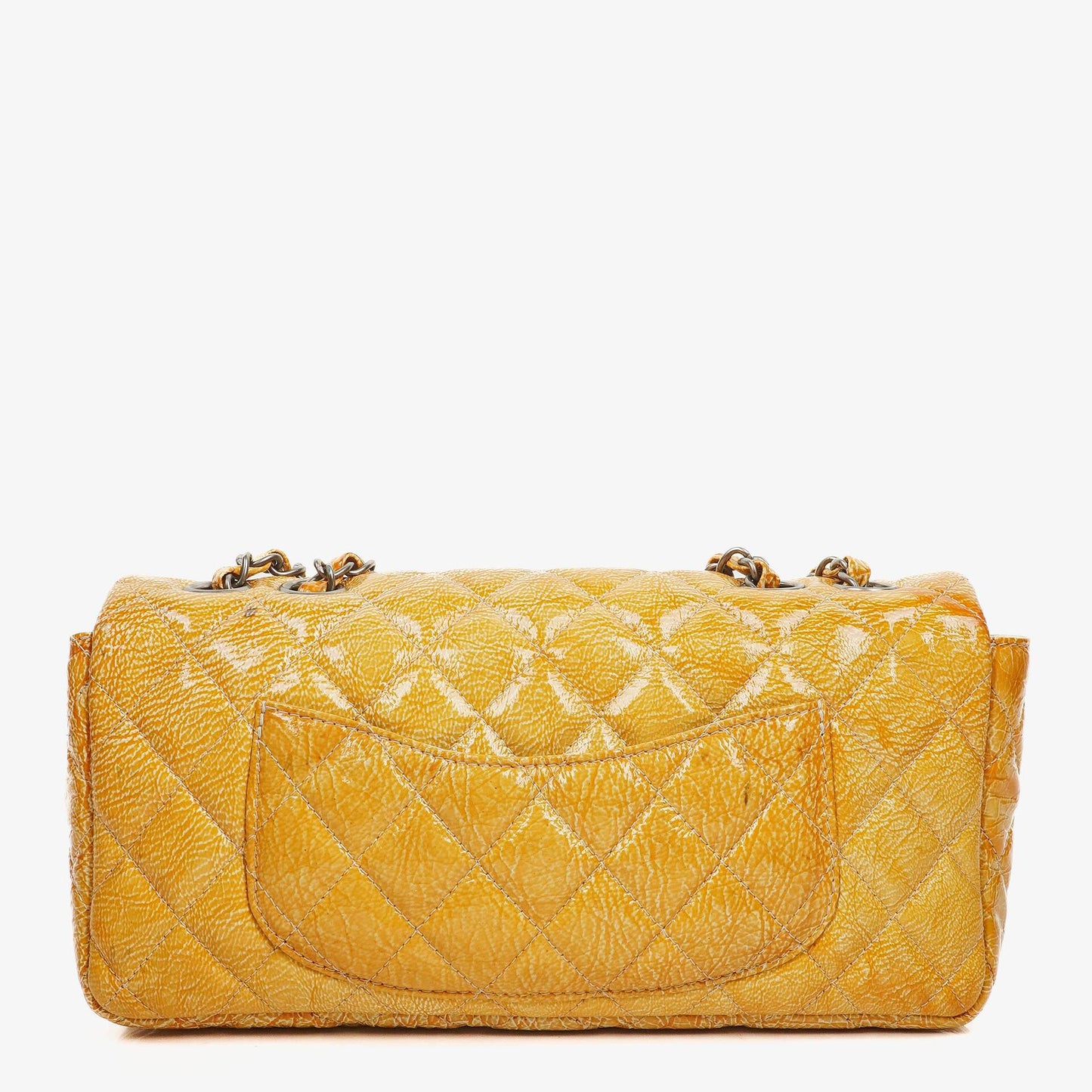 Chanel East West Crinkled Patent Leather Flap Bag