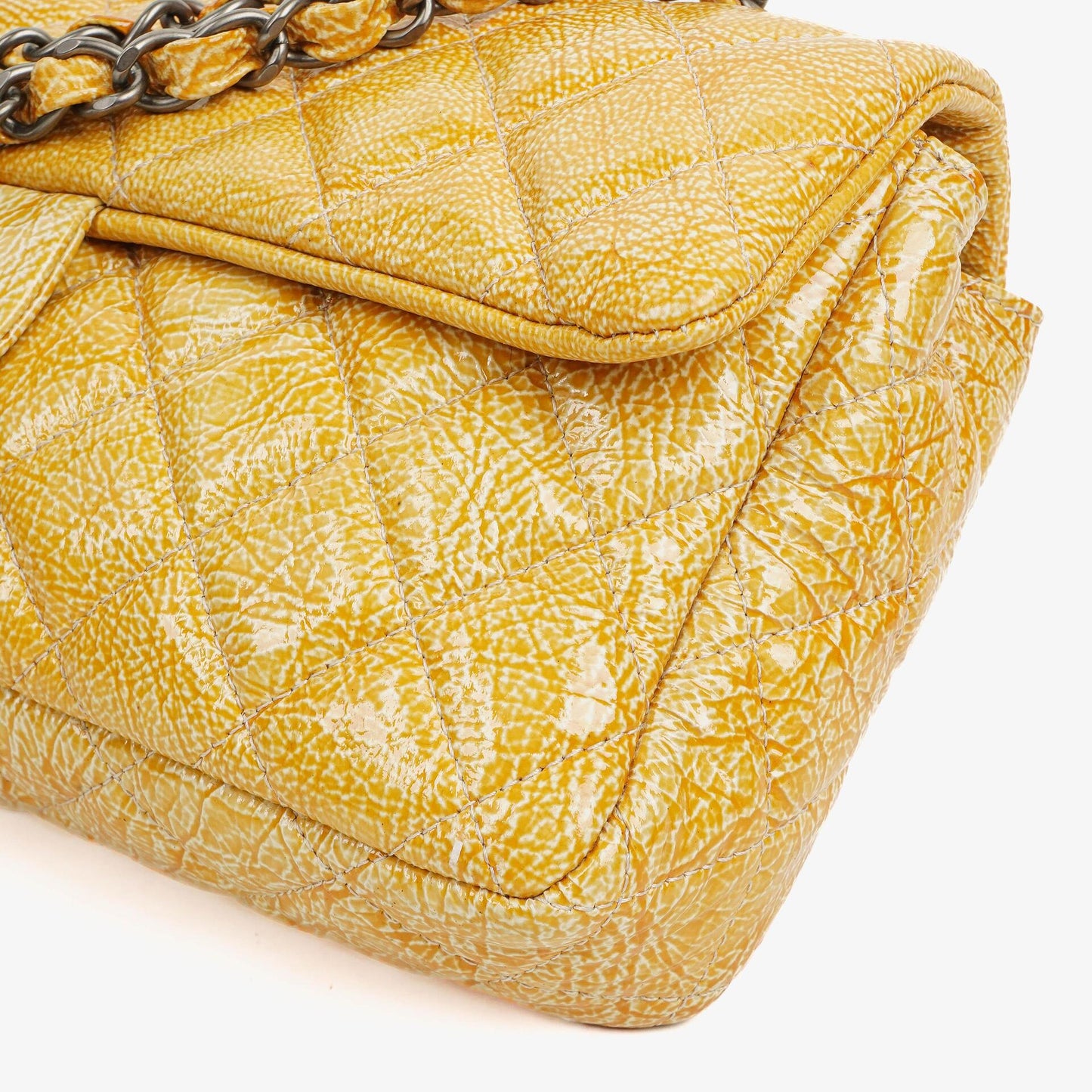 Chanel East West Crinkled Patent Leather Flap Bag