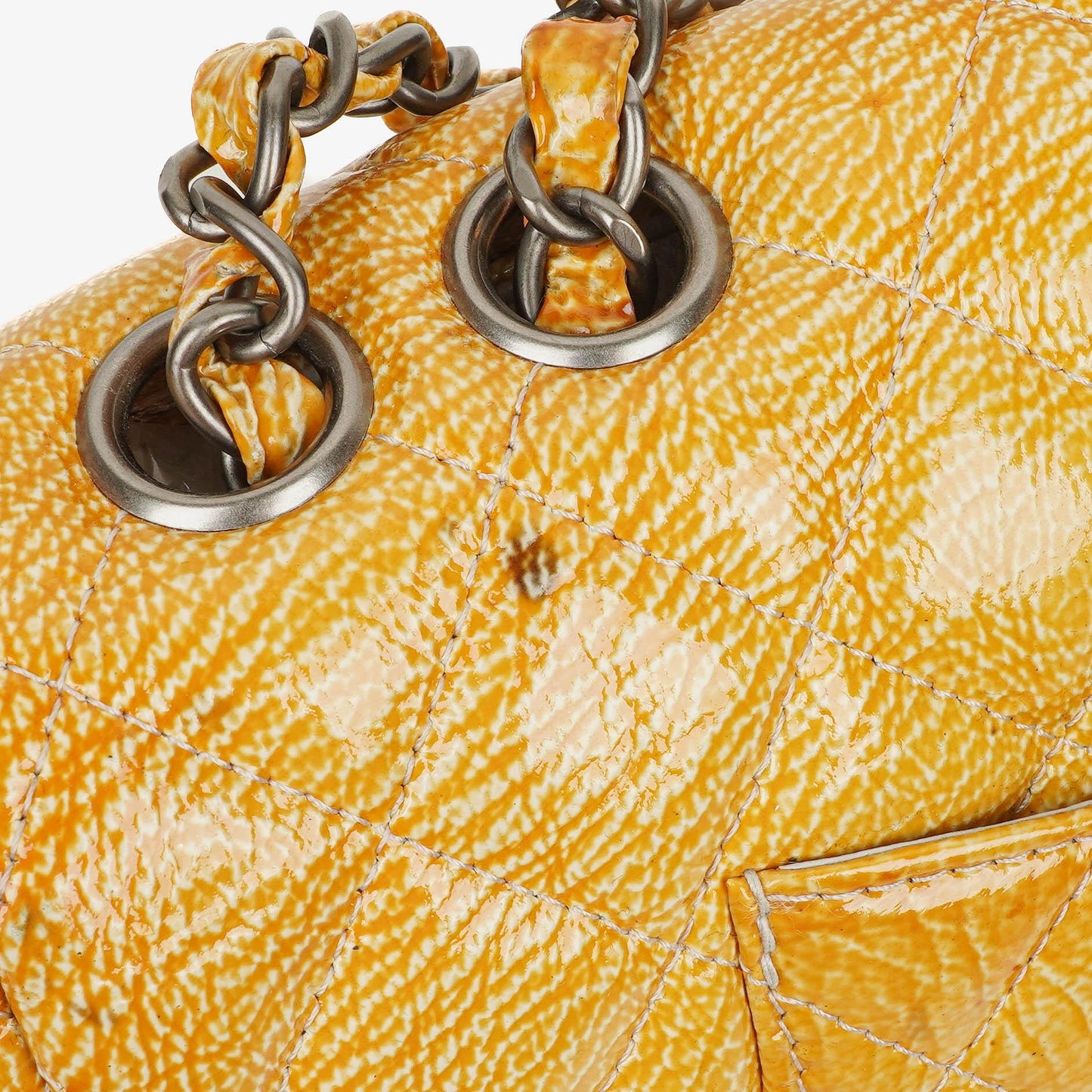 Chanel East West Crinkled Patent Leather Flap Bag