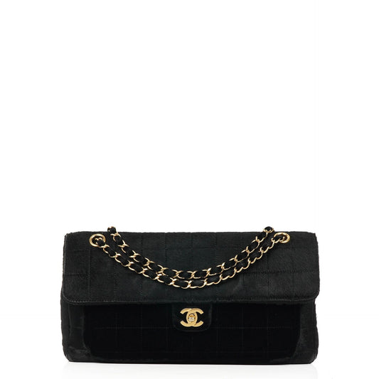 Chanel East West Pony Hair Velvet Chocolate Bar Flap Bag With Gold - Tone Hardware