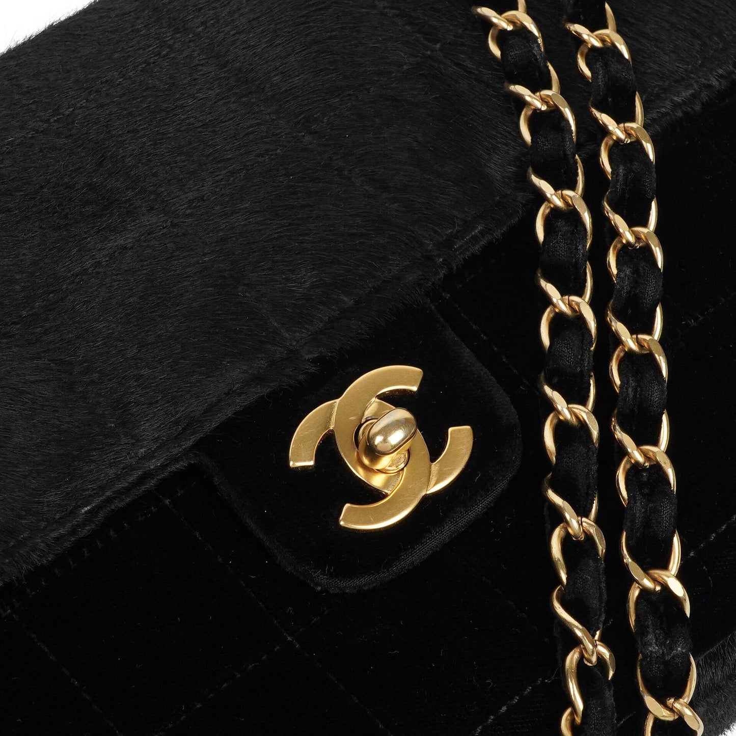 Chanel East West Pony Hair Velvet Chocolate Bar Flap Bag With Gold - Tone Hardware