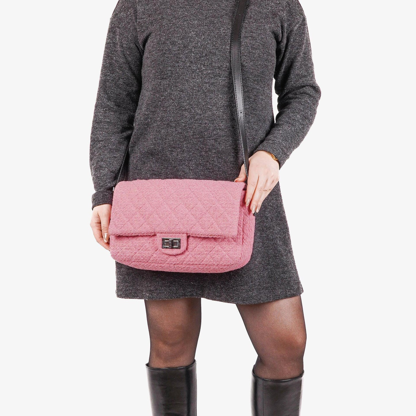 Chanel Easy Tweed Jumbo Pink 2.55 Reissue Messenger Flap Bag
