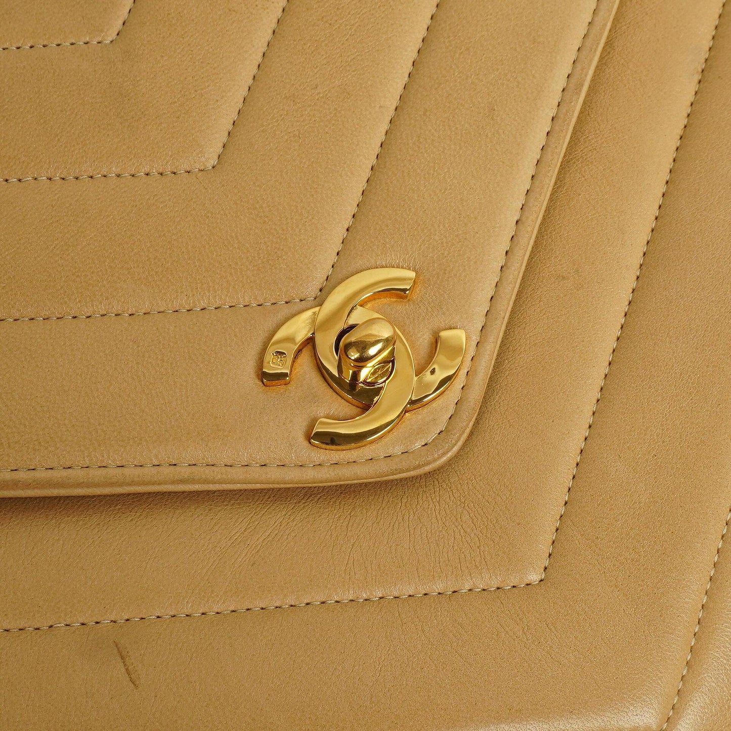 Chanel Envelope Beige Chevron Quilted Crossbody Bag With 24K Gold-Plated Hardware