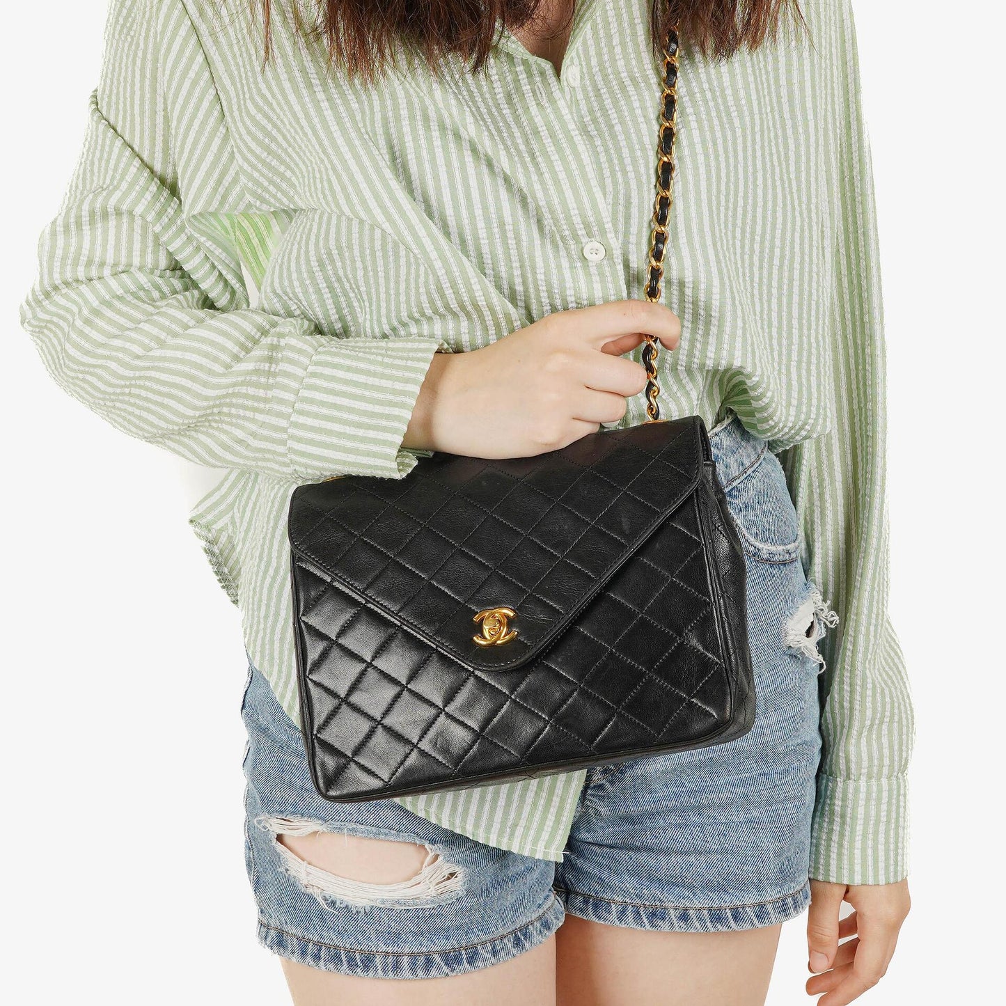 Chanel Envelope Flap Bag Black Quilted Lambskin With 24K Gold-Plated Hardware