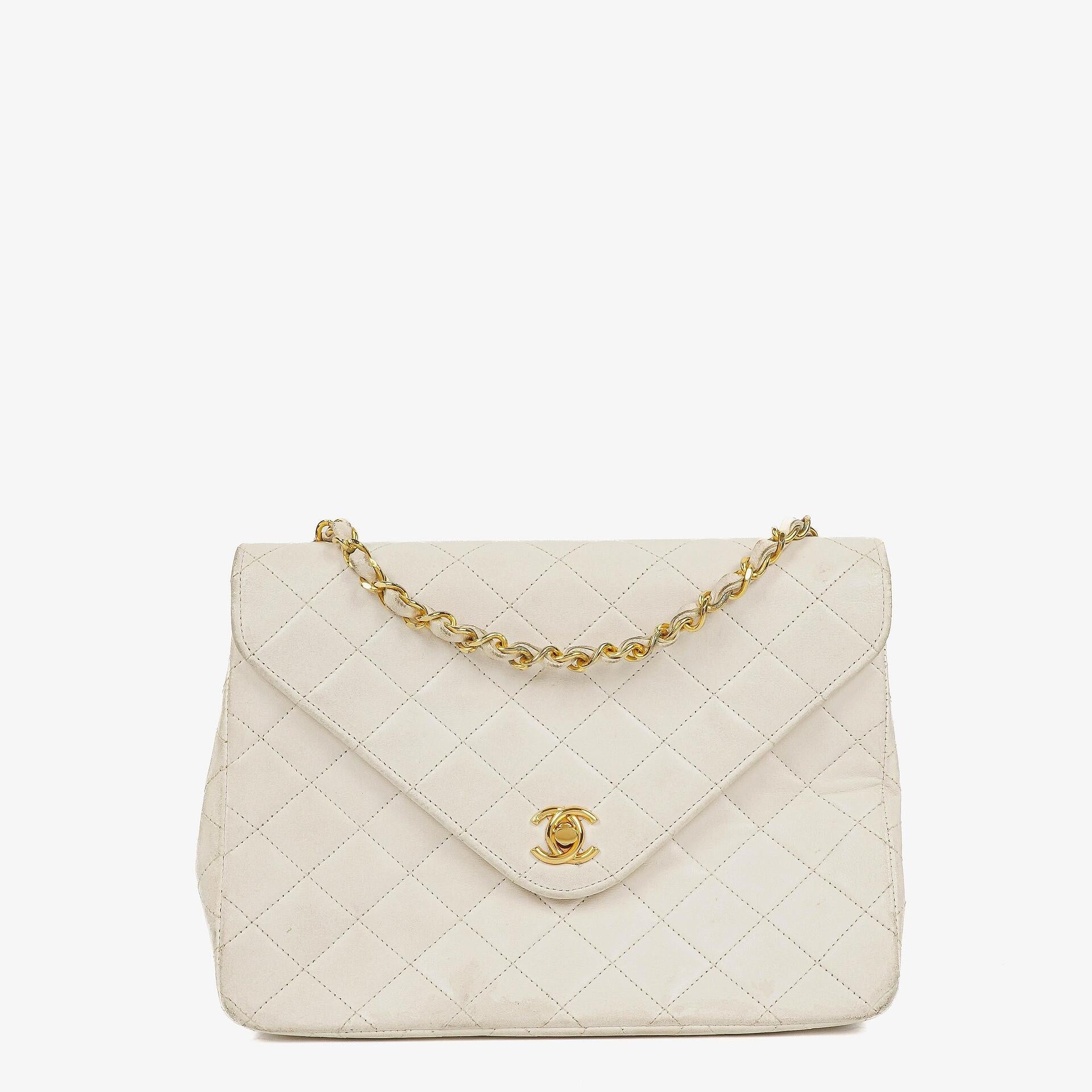 Chanel Envelope Flap Bag White Quilted Lambskin With 24K Gold-Plated Hardware