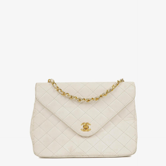 Chanel Envelope Flap Bag White Quilted Lambskin With 24K Gold-Plated Hardware