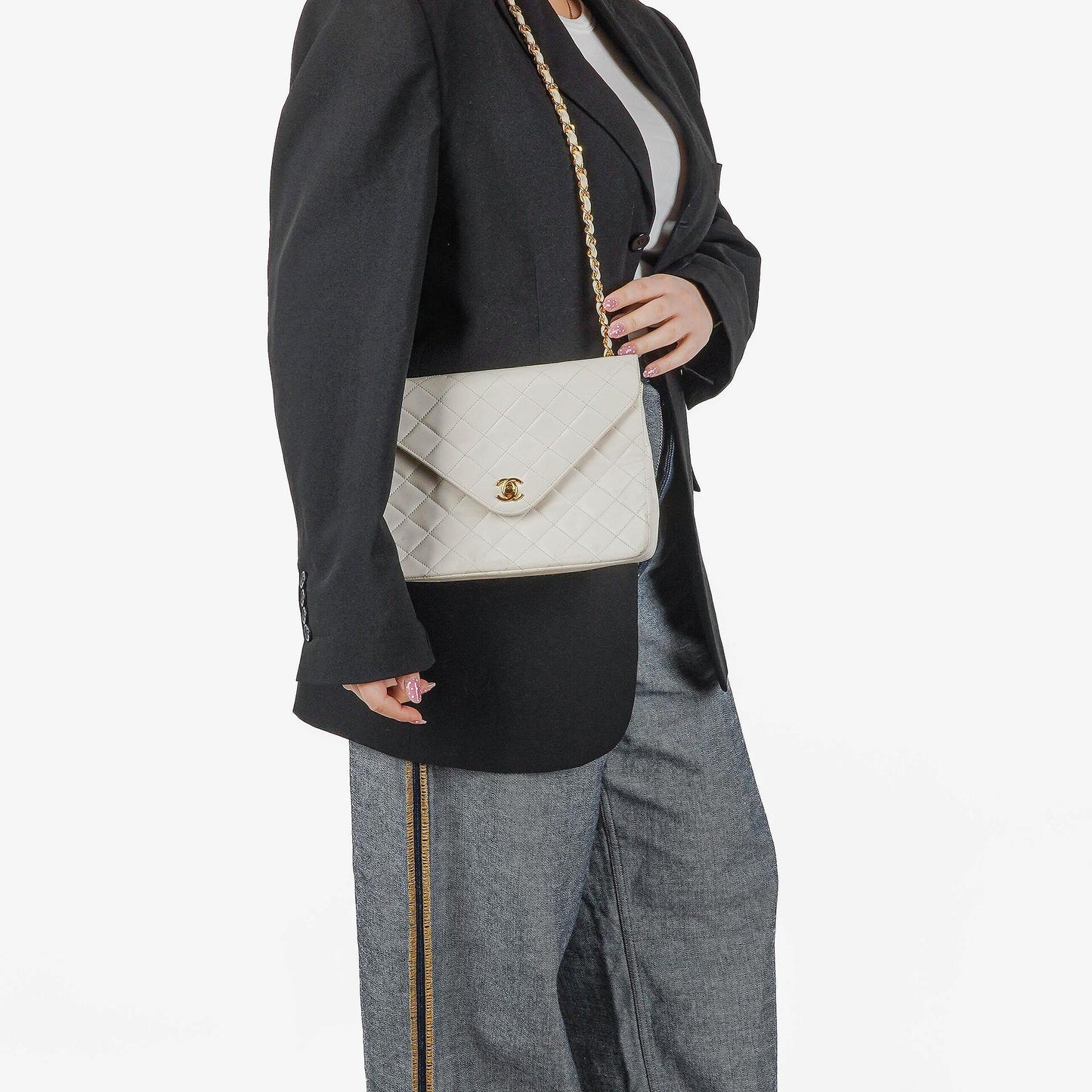 Chanel Envelope Flap Bag White Quilted Lambskin With 24K Gold-Plated Hardware