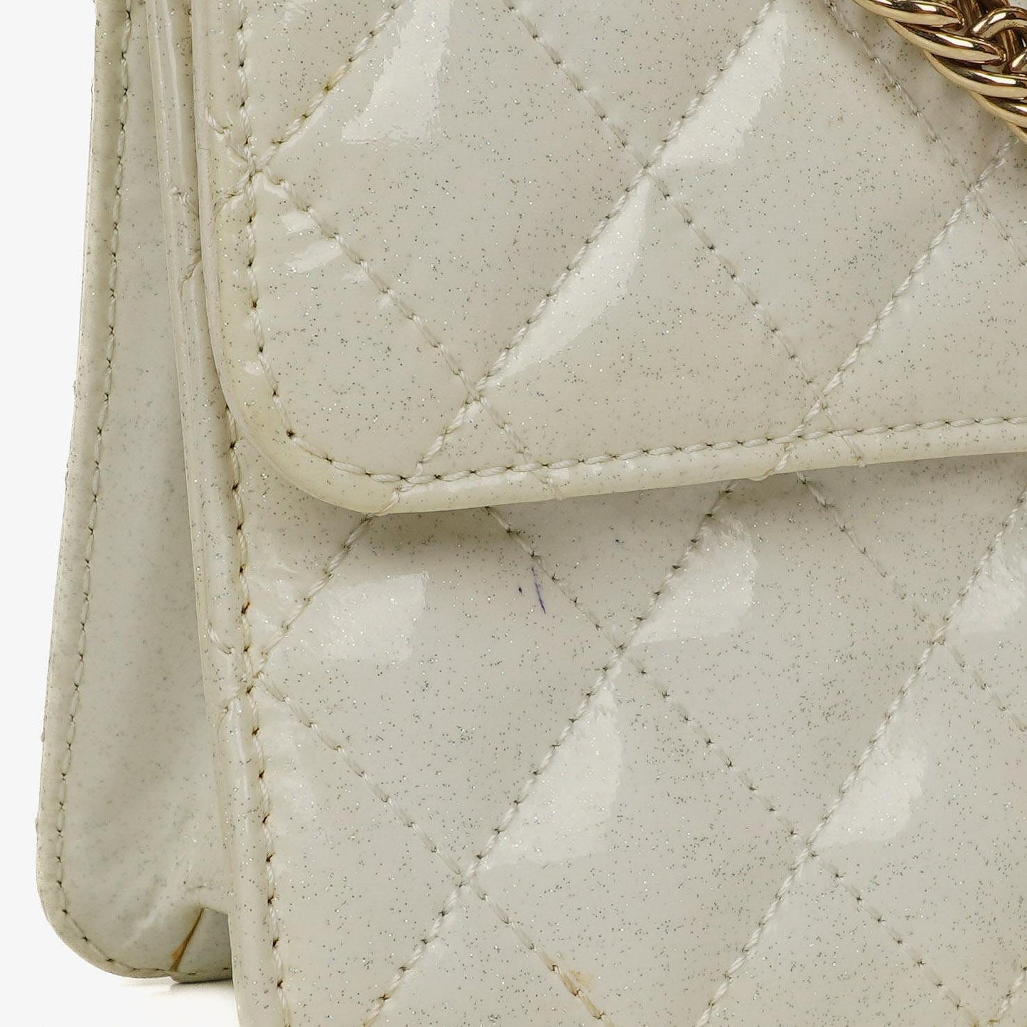 Chanel Evening Star East West White Quilted Patent Leather Flap Bag
