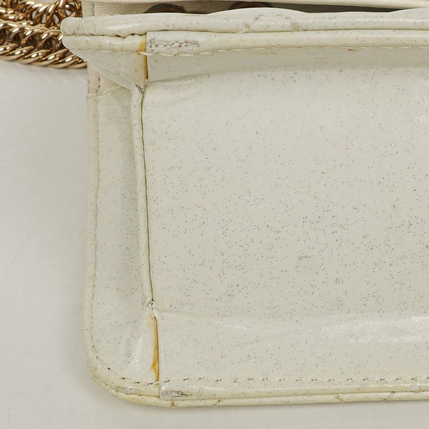 Chanel Evening Star East West White Quilted Patent Leather Flap Bag