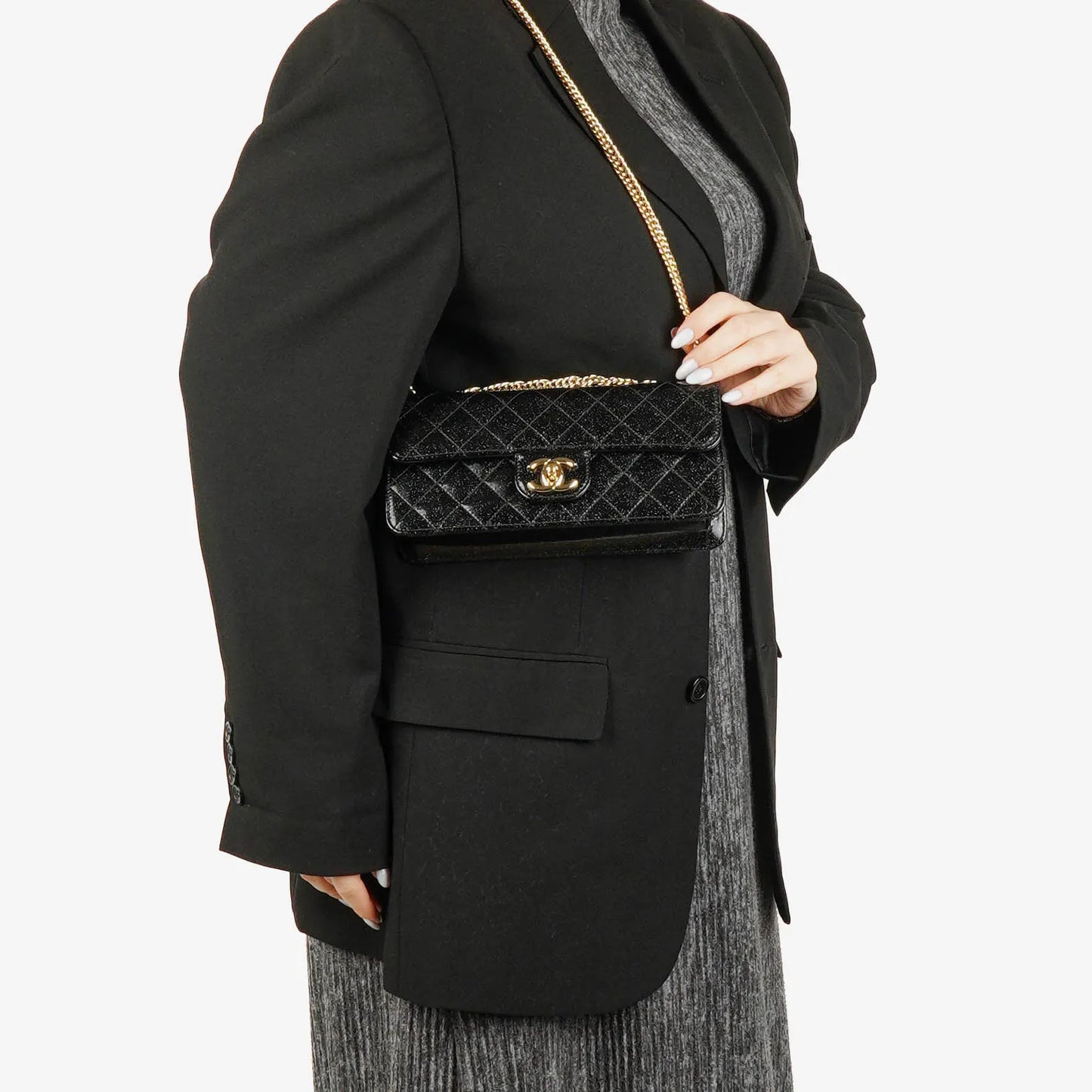 Chanel Evening Star Quilted Glitter Patent East West Flap Bag
