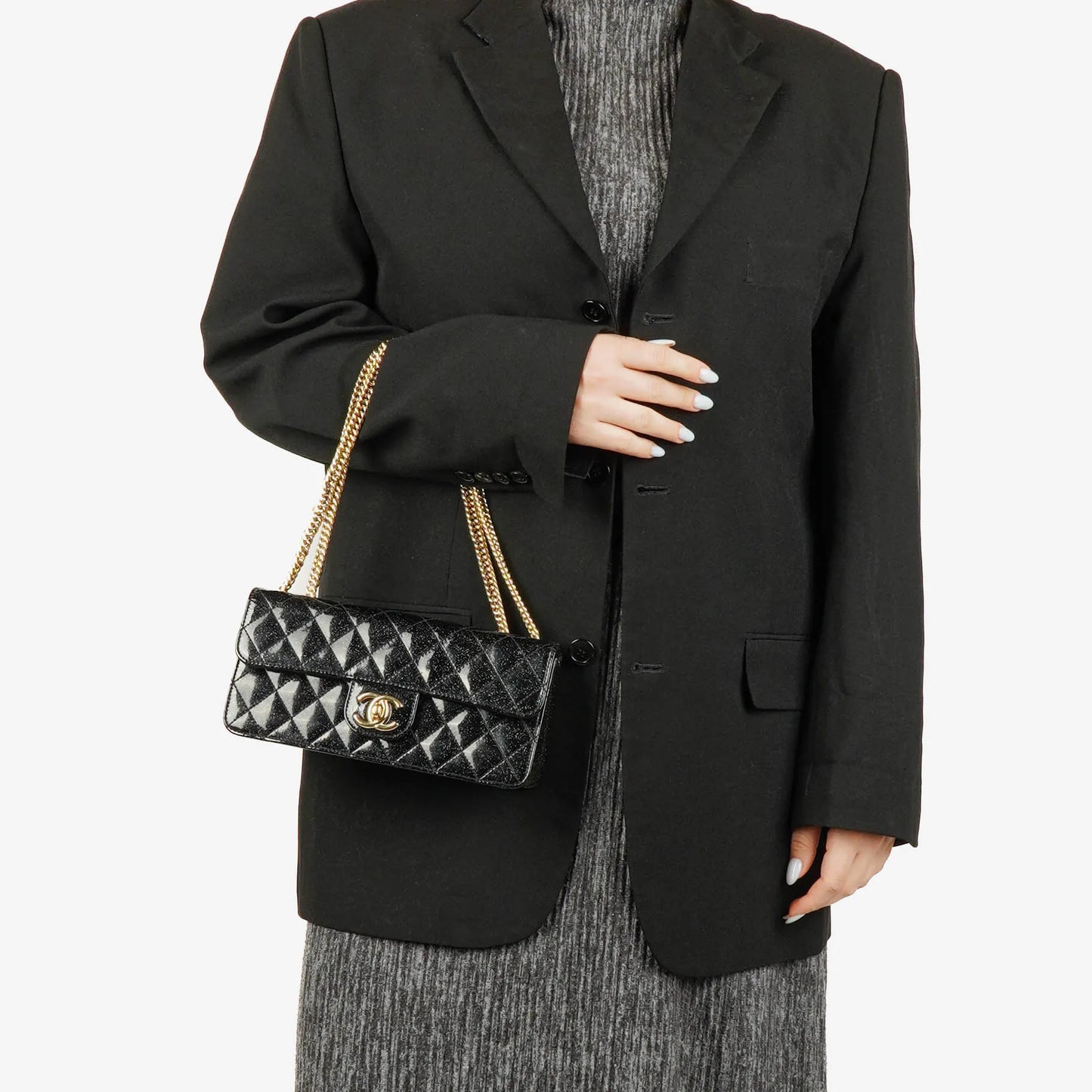 Chanel Evening Star Quilted Glitter Patent East West Flap Bag