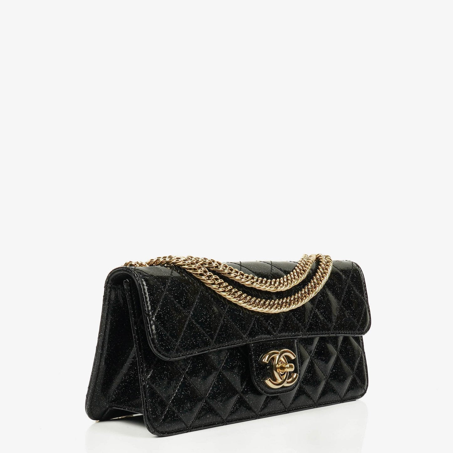 Chanel Evening Star Quilted Glitter Patent East West Flap Bag