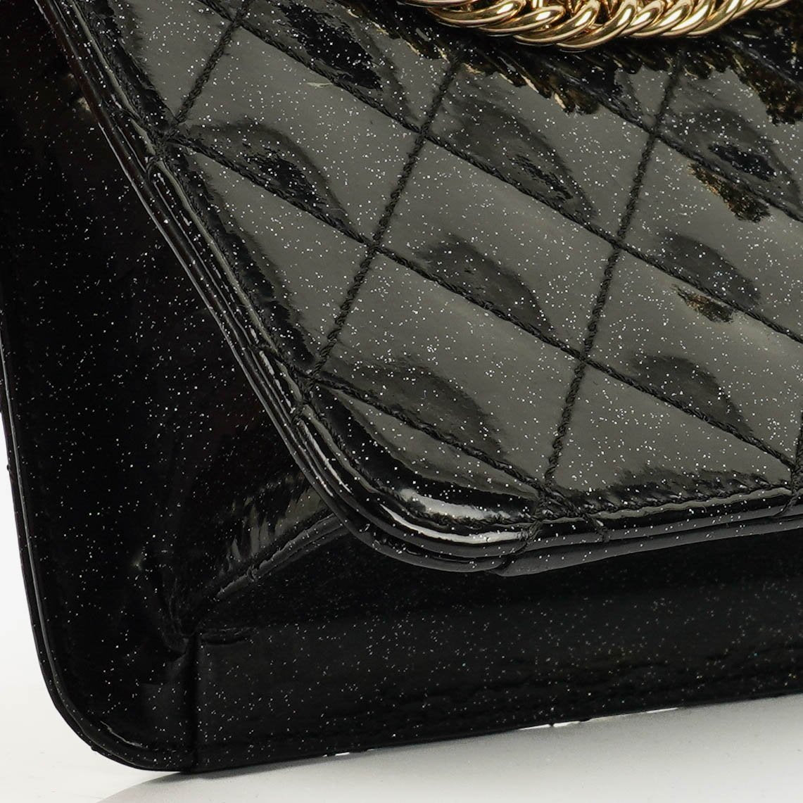 Chanel Evening Star Quilted Glitter Patent East West Flap Bag