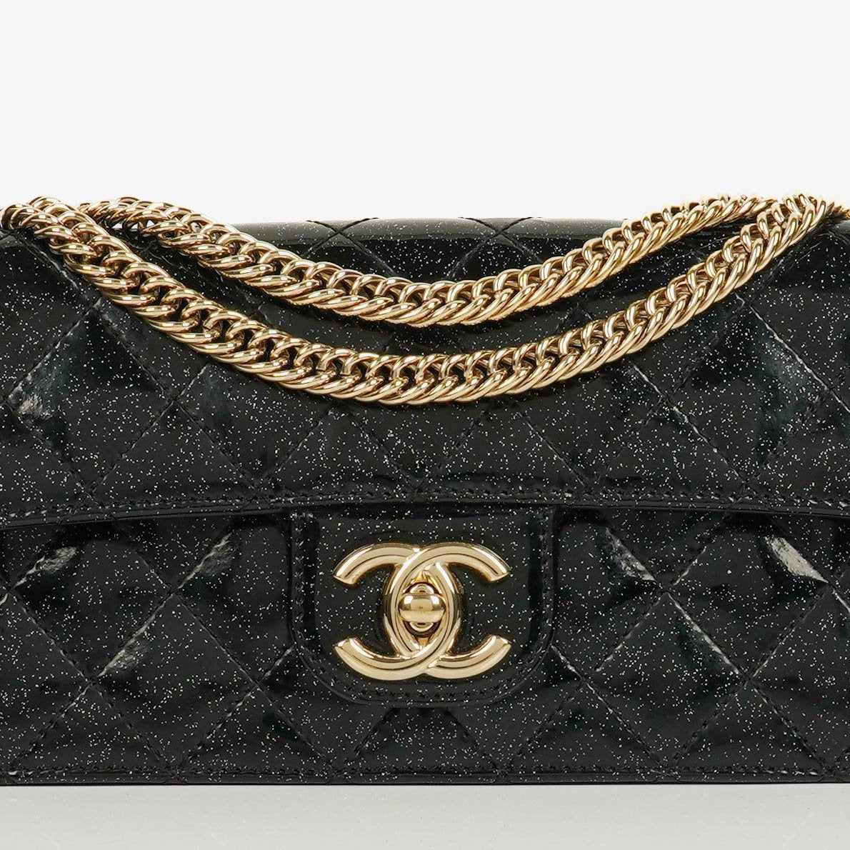 Chanel Evening Star Quilted Glitter Patent East West Flap Bag