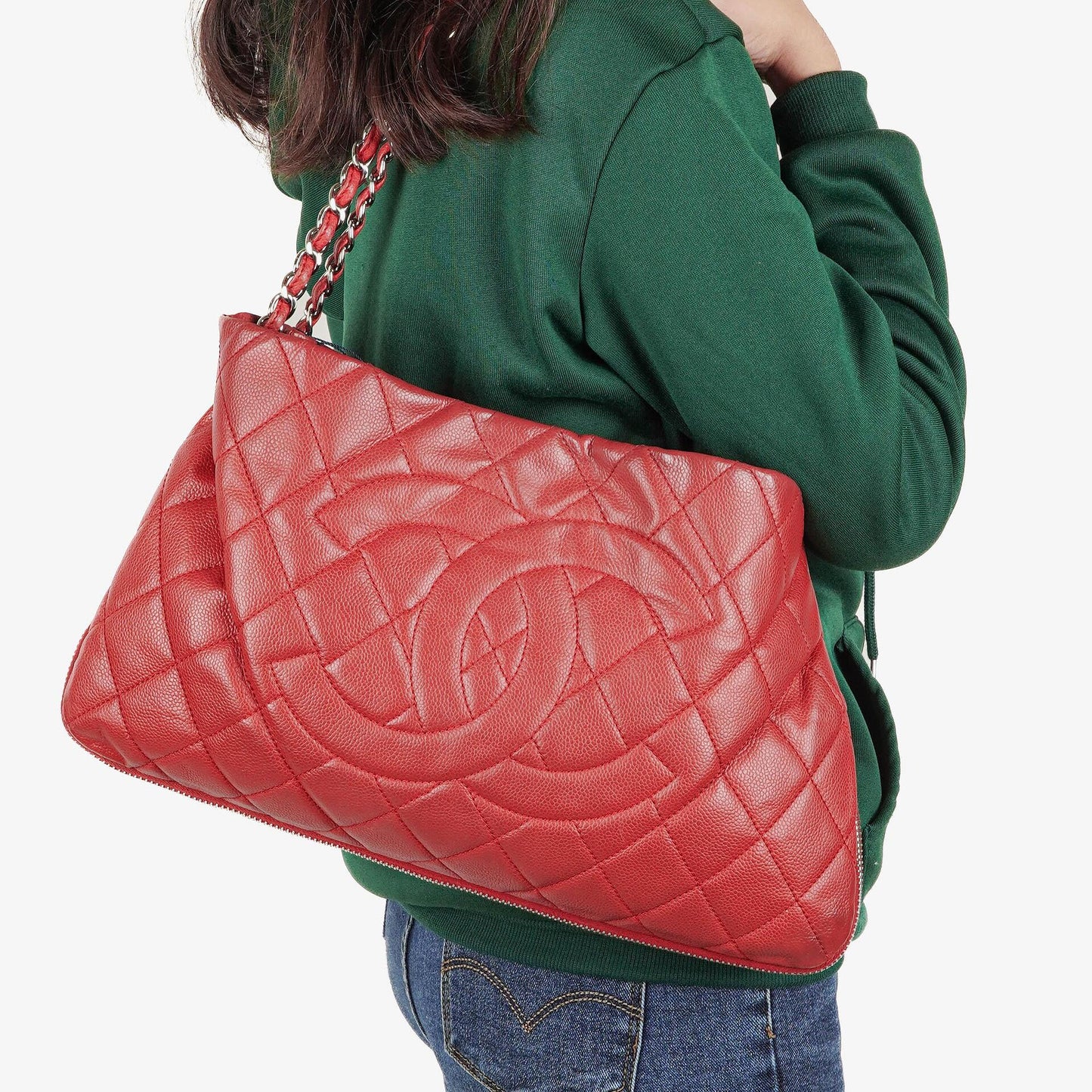 Chanel Expandable Zip Caviar Quilted Shoulder Bag