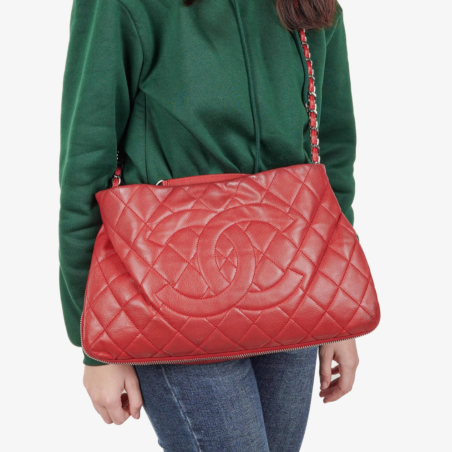 Chanel Expandable Zip Caviar Quilted Shoulder Bag