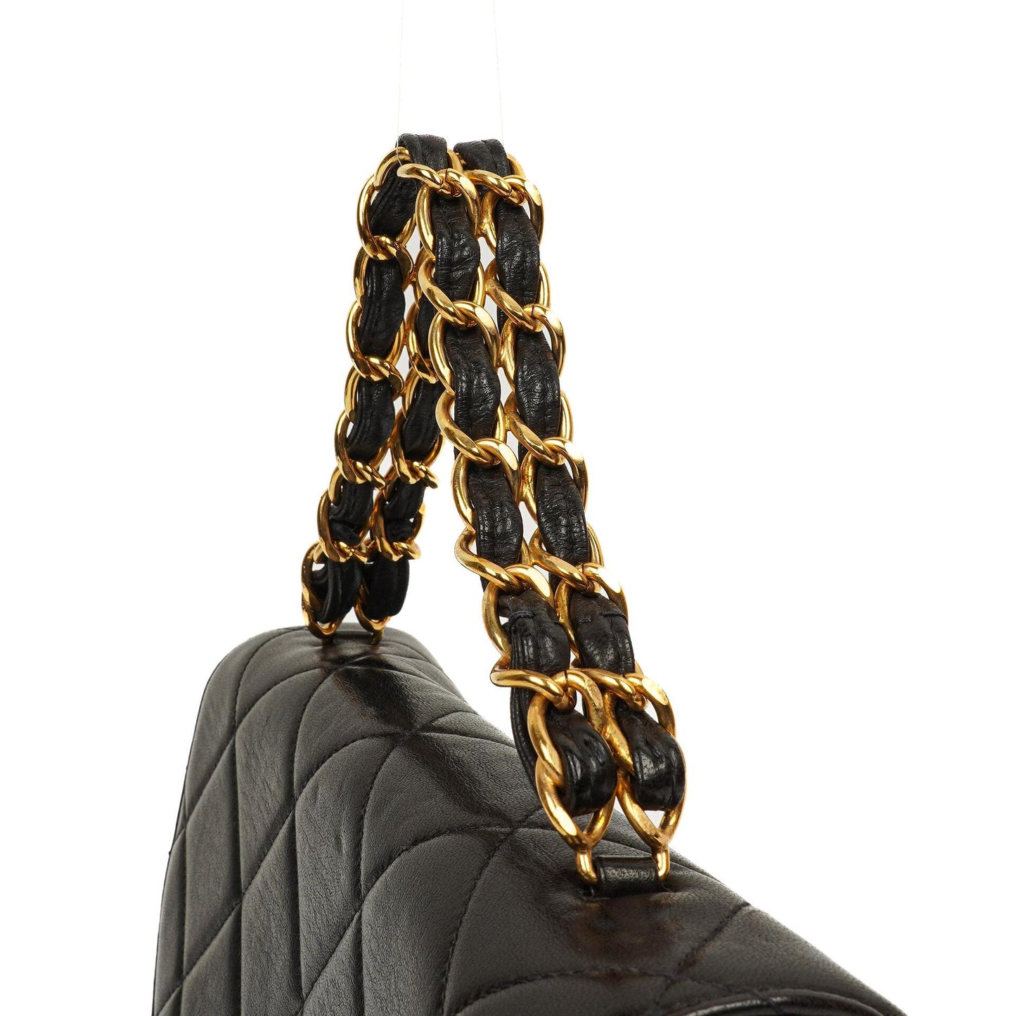 Chanel Flap Bag In Black Quilted Lambskin With Chain Top Handle And 24K Gold-Plated Hardware, 1994-1996