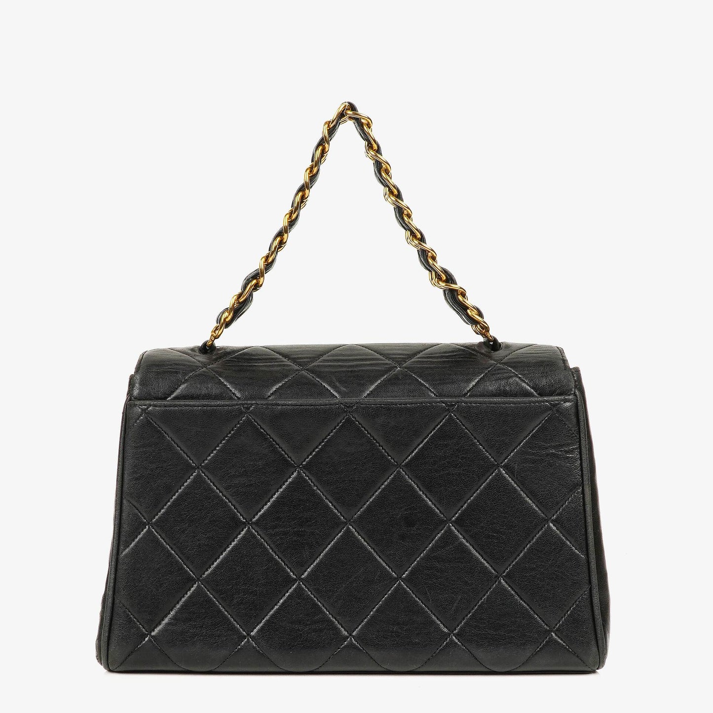 Chanel Flap Bag In Black Quilted Lambskin With Chain Top Handle And 24K Gold-Plated Hardware