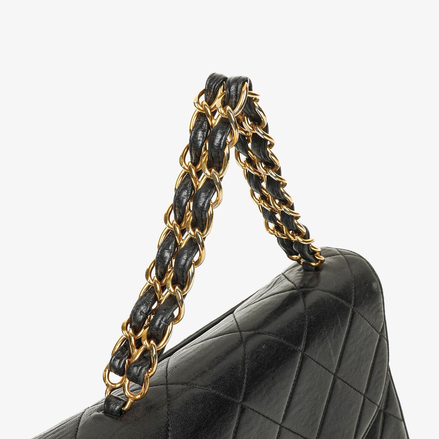 Chanel Flap Bag In Black Quilted Lambskin With Chain Top Handle And 24K Gold-Plated Hardware