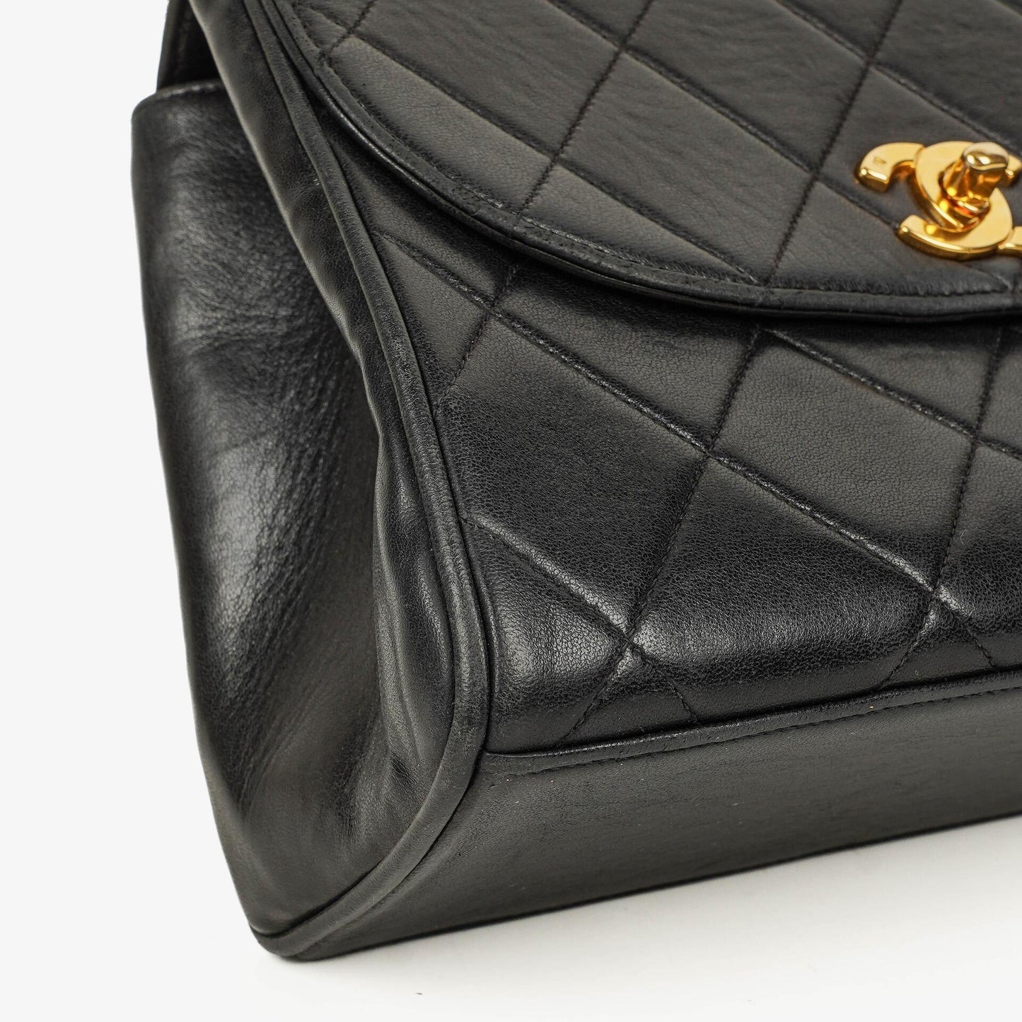 Chanel Flap Bag In Black Quilted Lambskin With Chain Top Handle And 24K Gold-Plated Hardware