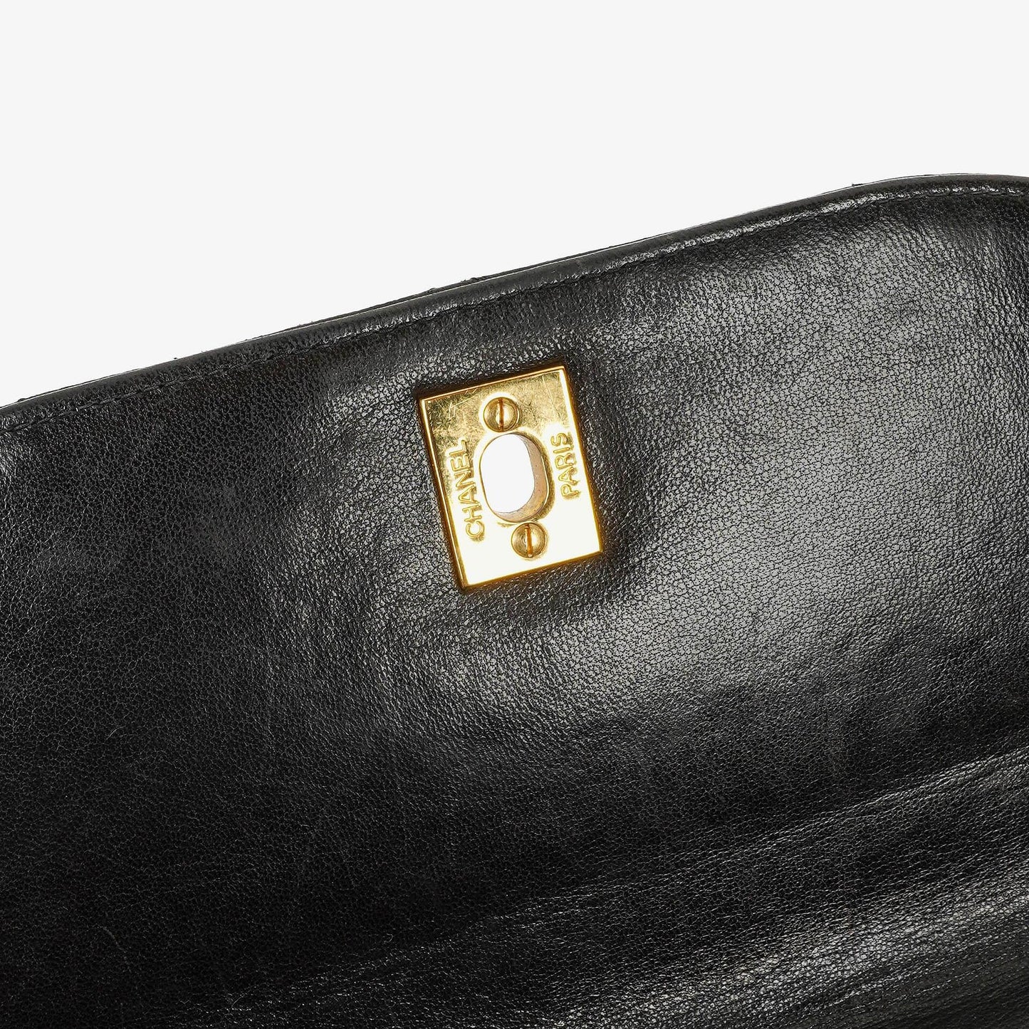 Chanel Flap Bag In Black Quilted Lambskin With Chain Top Handle And 24K Gold-Plated Hardware