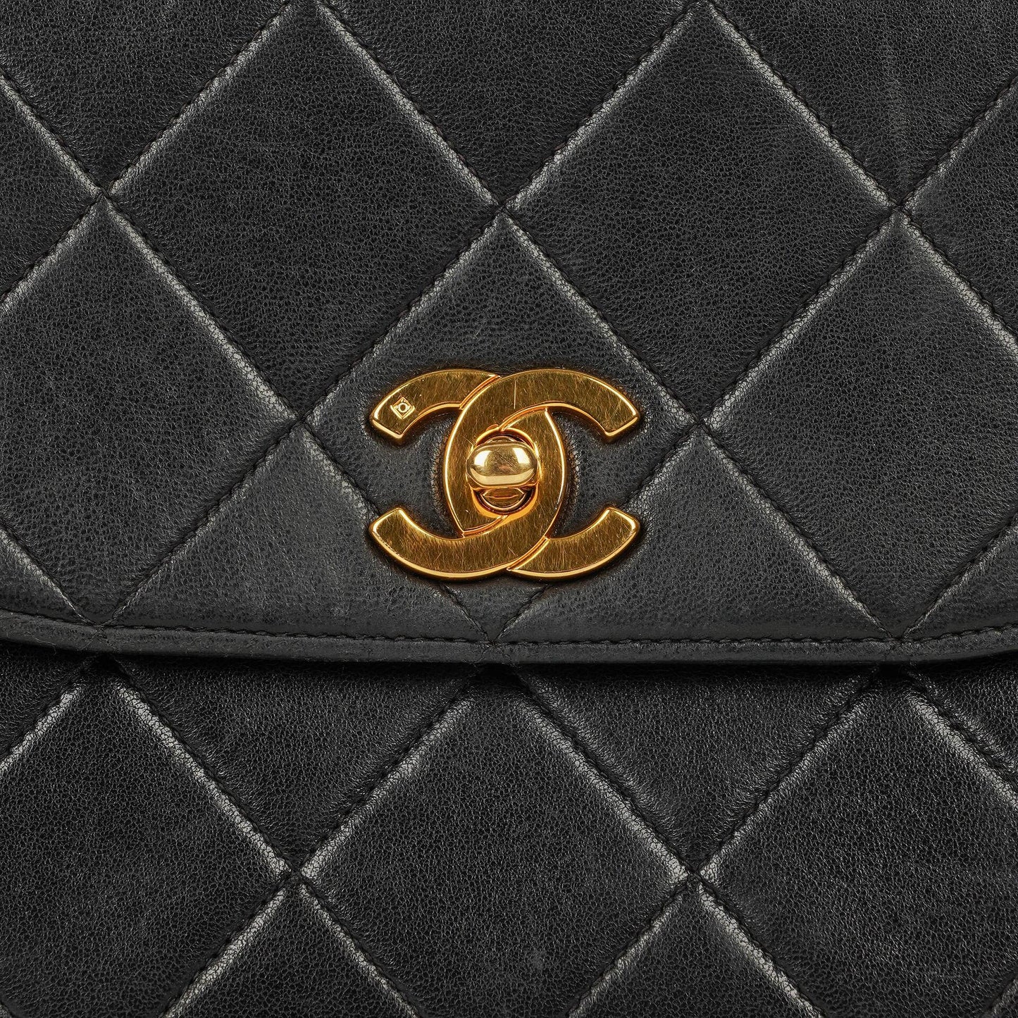 Chanel Flap Bag In Black Quilted Lambskin With Chain Top Handle And 24K Gold-Plated Hardware