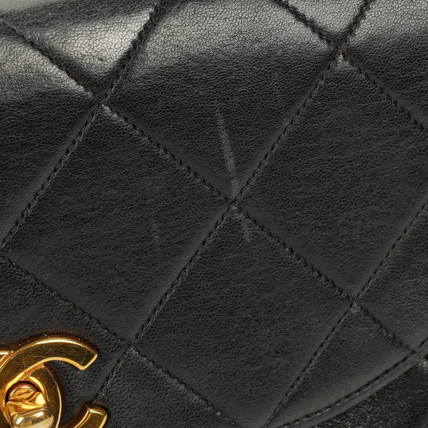 Chanel Flap Bag In Black Quilted Lambskin With Chain Top Handle And 24K Gold-Plated Hardware