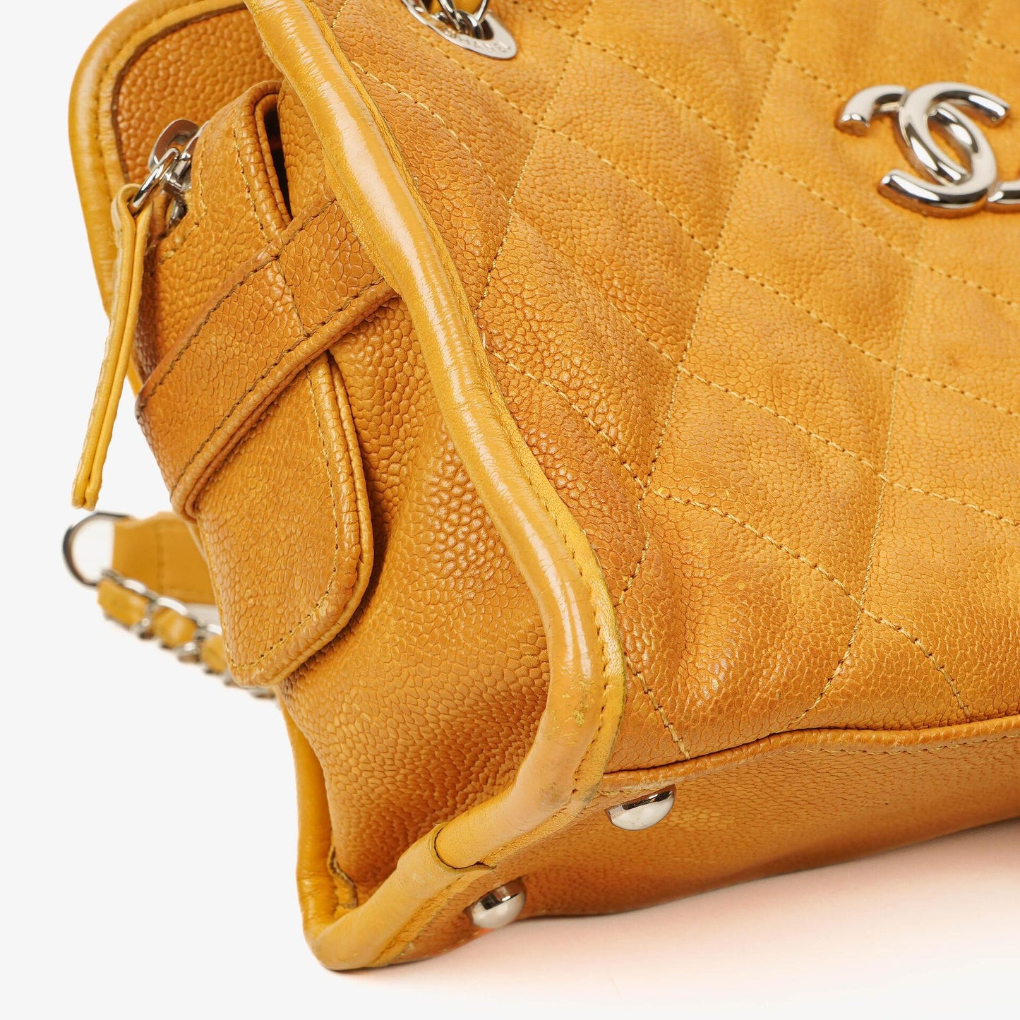 Chanel French Riviera Ocher Quilted Caviar Leather Shopping Tote Bag