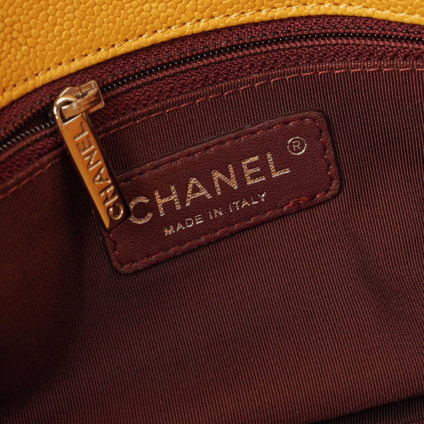 Chanel French Riviera Ocher Quilted Caviar Leather Shopping Tote Bag
