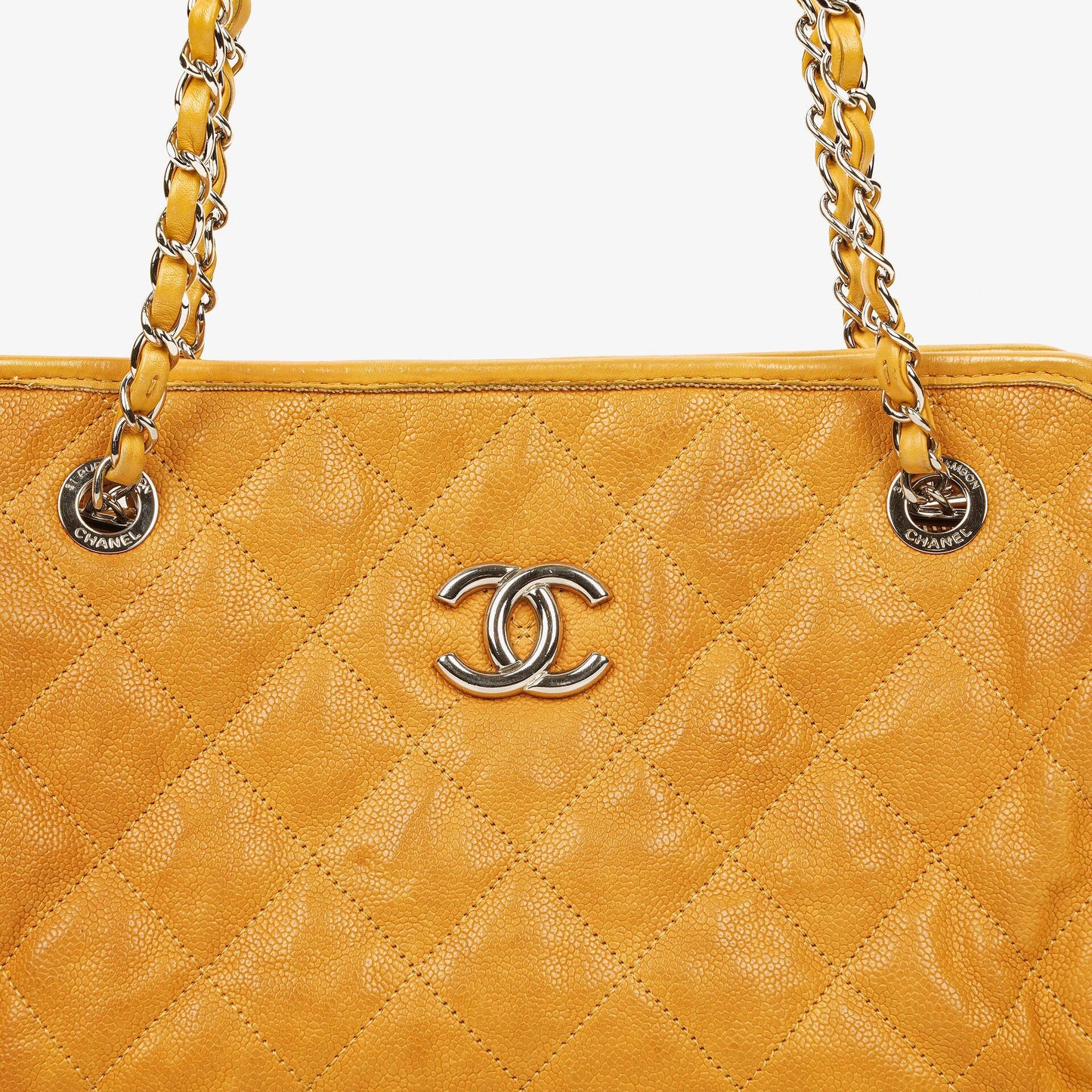 Chanel French Riviera Ocher Quilted Caviar Leather Shopping Tote Bag