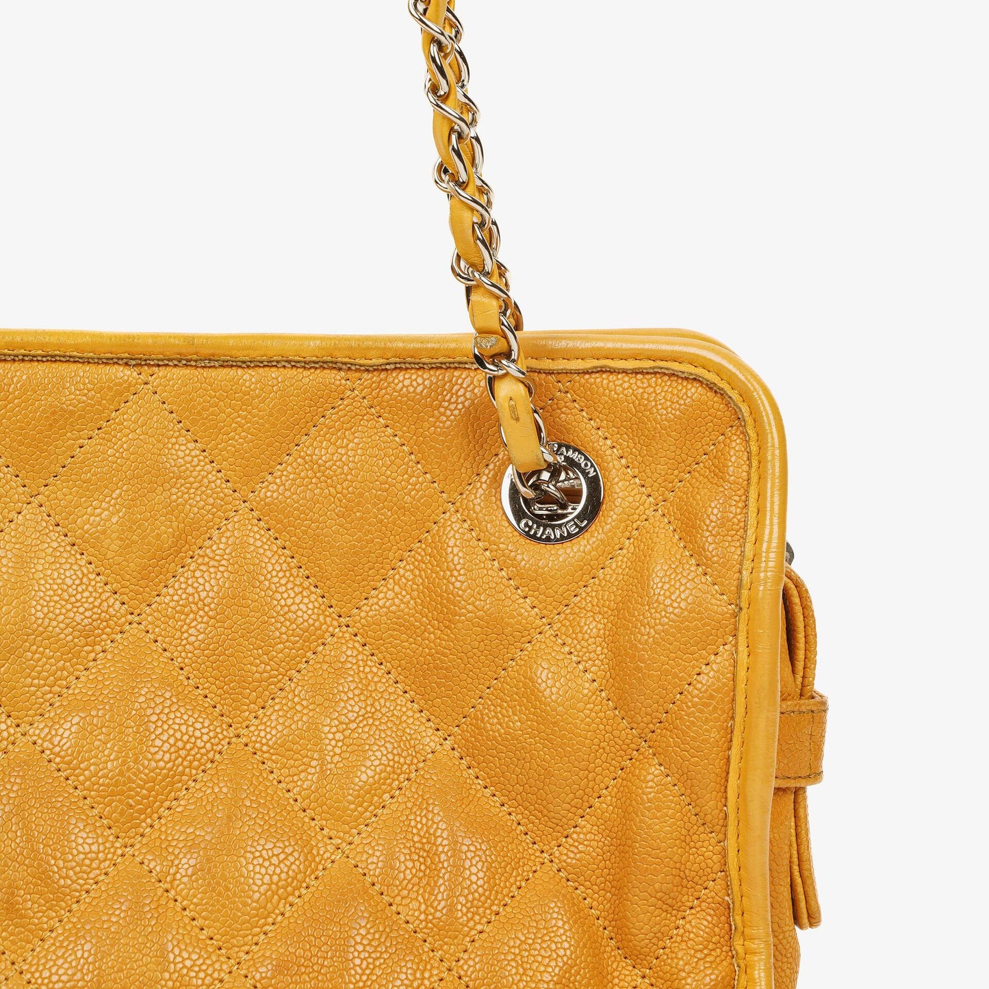 Chanel French Riviera Ocher Quilted Caviar Leather Shopping Tote Bag