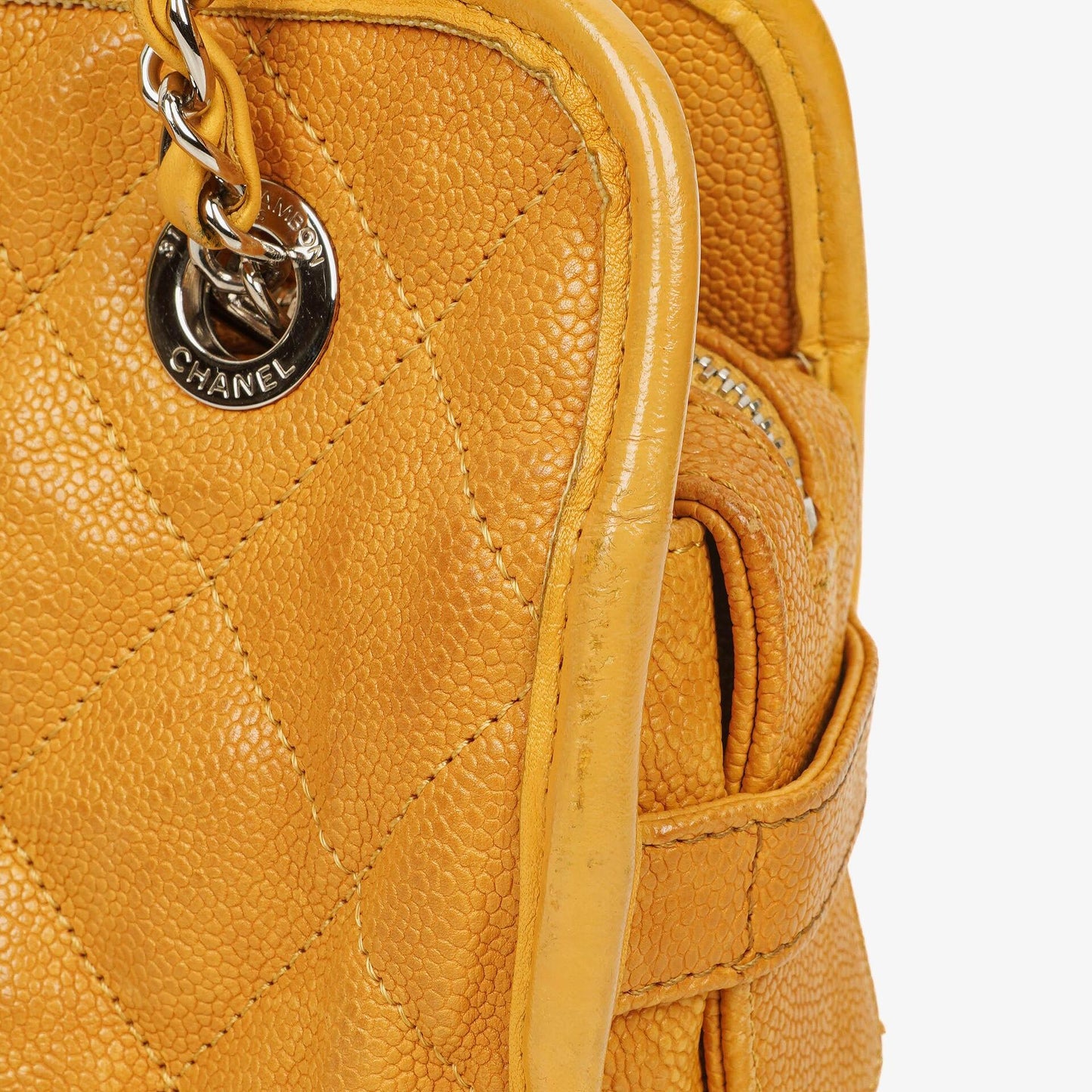 Chanel French Riviera Ocher Quilted Caviar Leather Shopping Tote Bag