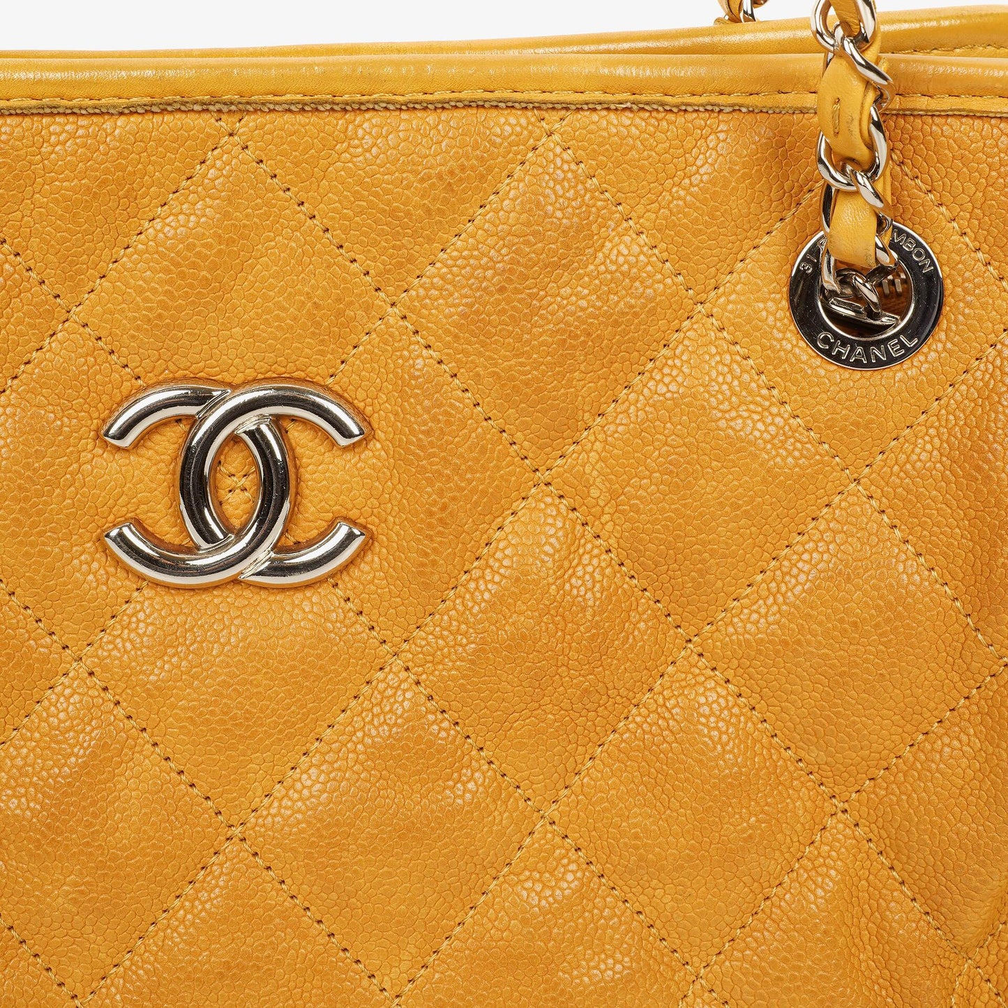Chanel French Riviera Ocher Quilted Caviar Leather Shopping Tote Bag