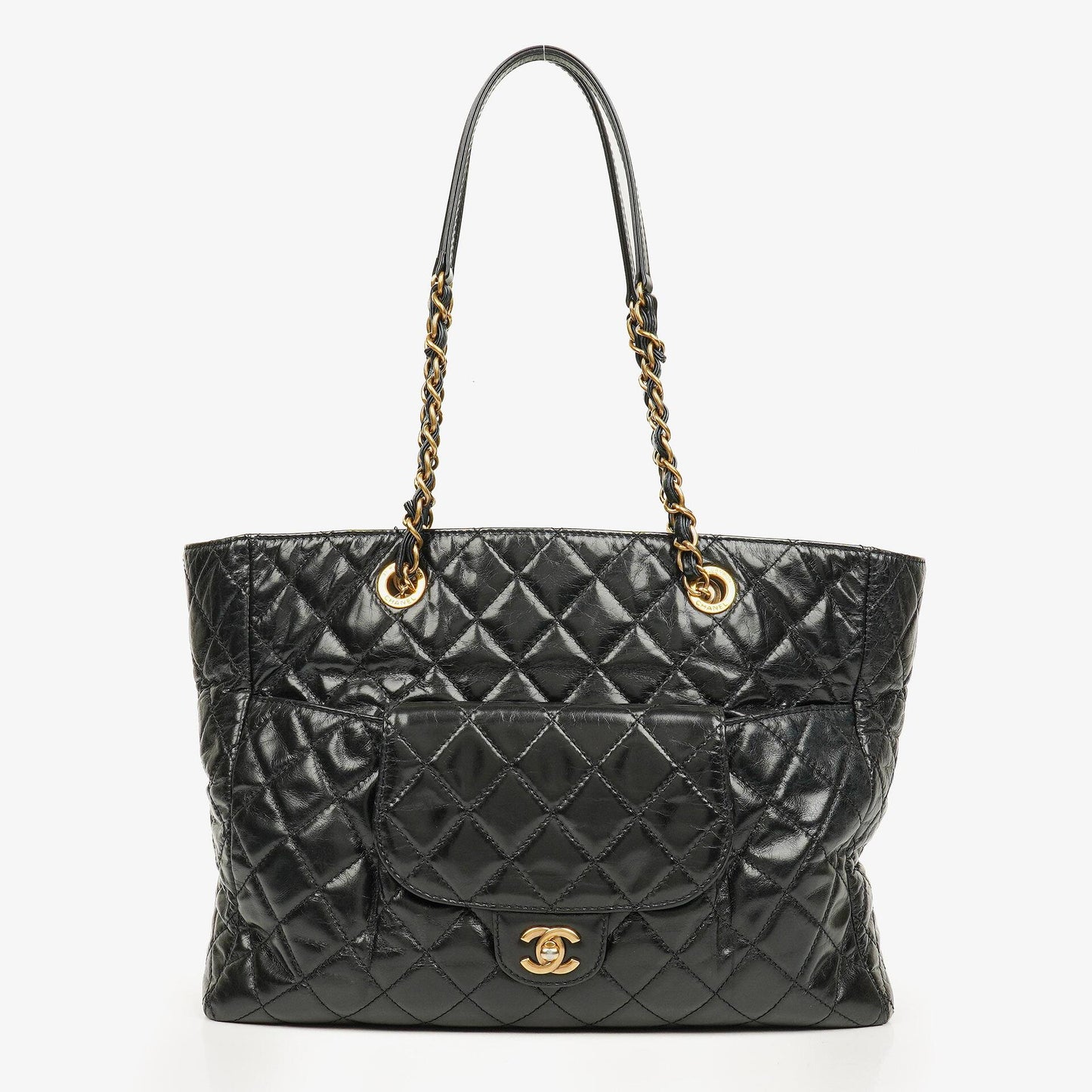 Chanel Front Pocket Large Tote Bag Glazed Quilted Calfskin Gold-Tone Hardware 2014/2015